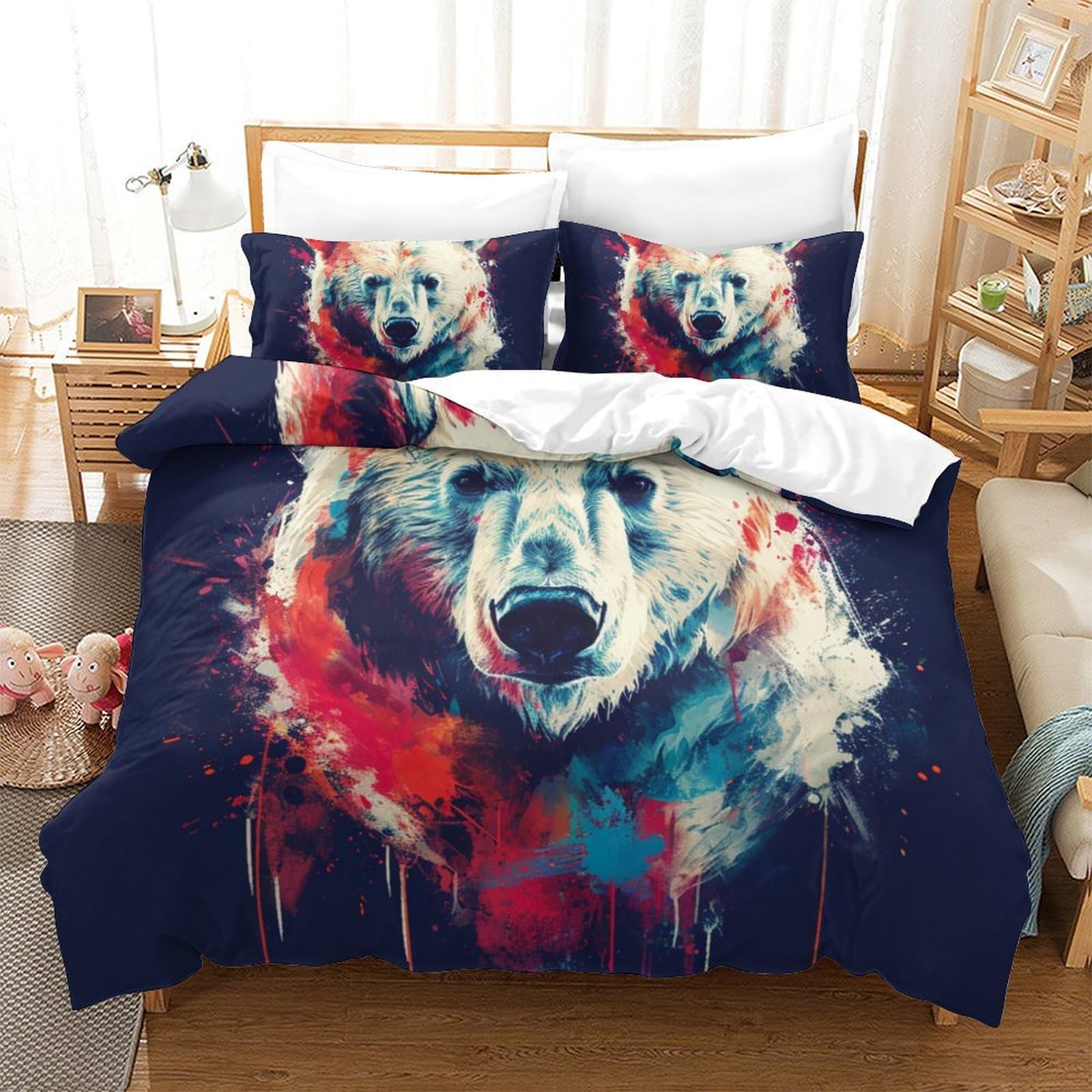 Housse de couette ours polaire 3 pièces 260x220cm en tissu respirant pour lit king size