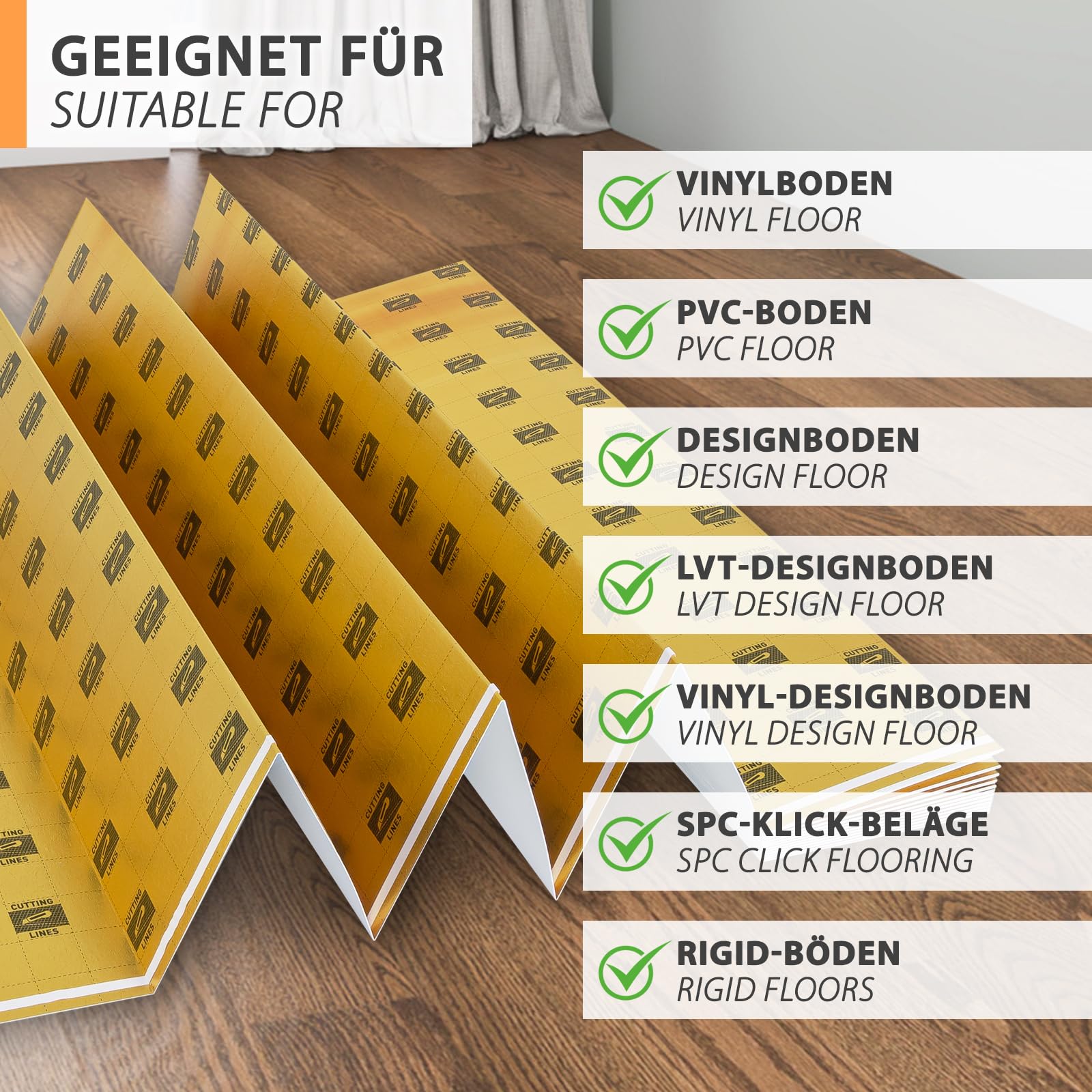 6,25m² Heizfilm-Unterlage 1,5mm XPS Trittschalldämmung mit AquaStop für Vinyl Parkett Laminat und Designbeläge 400kPa Druckfestigkeit