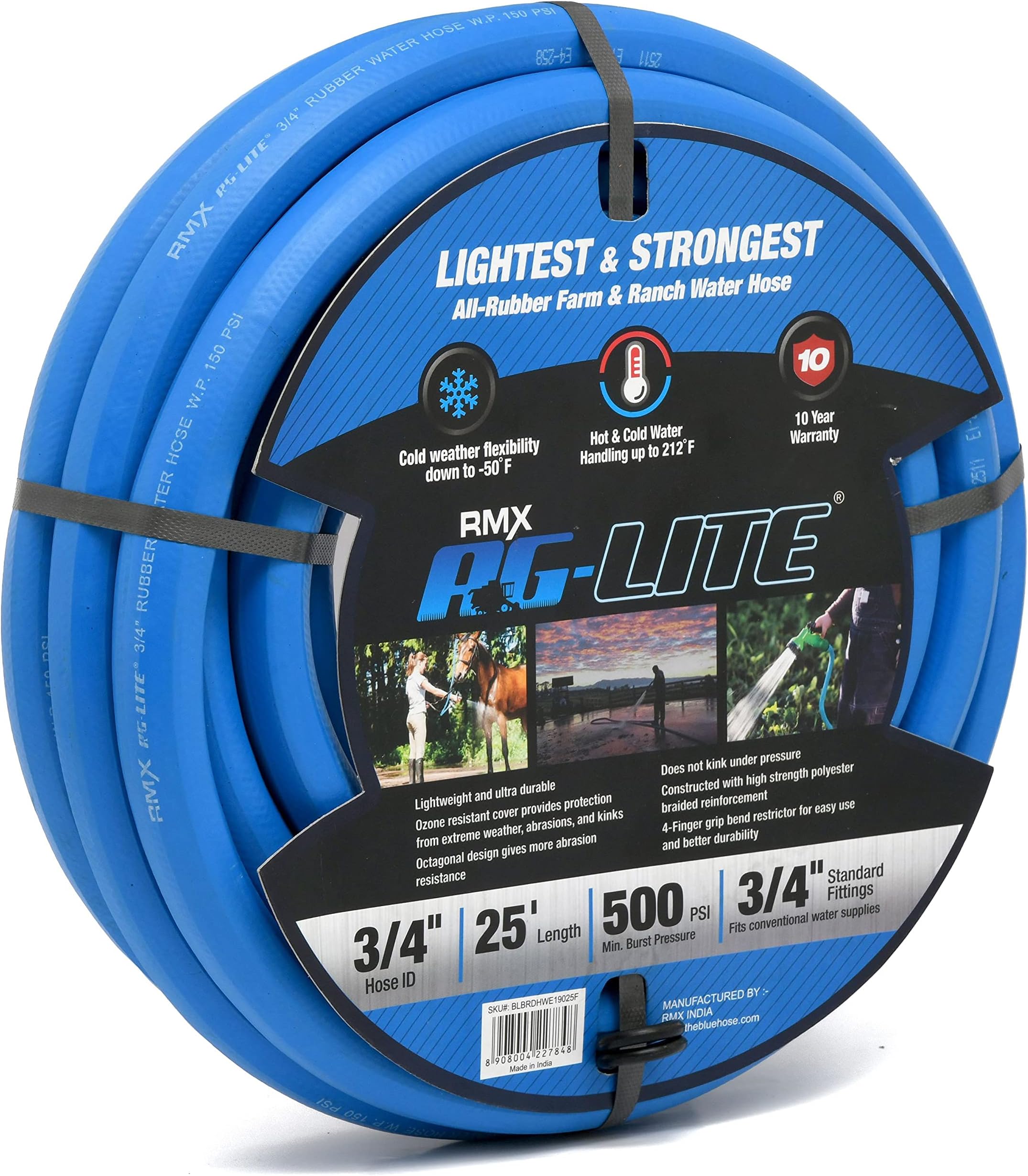 BluBird BLBBSAL5810 Rubber Water Hose, Blue, 5/8" x 10'
