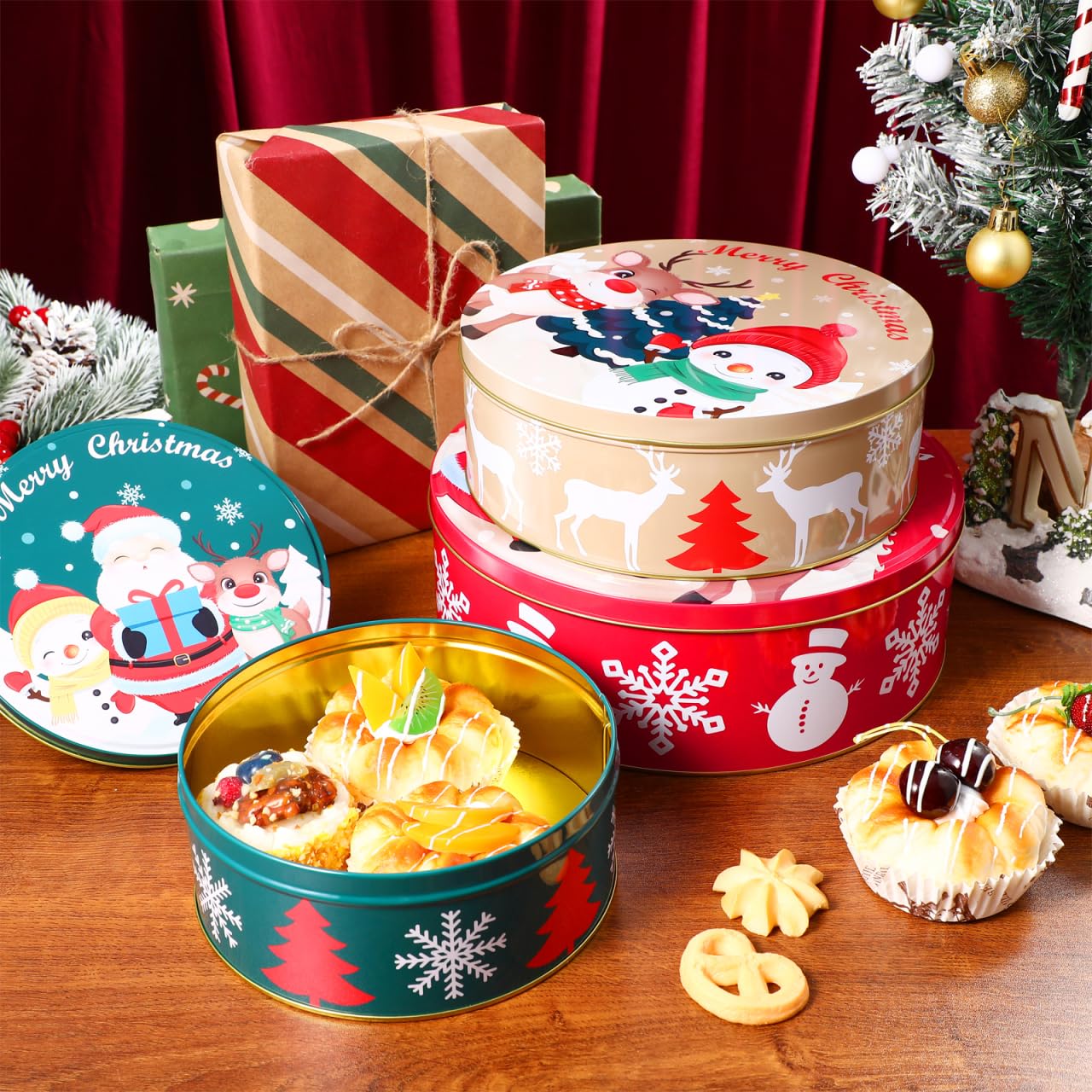 Hemoton Boîtes à Biscuits de Noël, 3Pcs Boite Metal Noel, Boîtes à Biscuits avec Couvre, Boite a Biscuit Noel, Multifonctionnel Boites Biscuits, Boites Metal Biscuit pour Biscuits, Bonbons, Chocolat