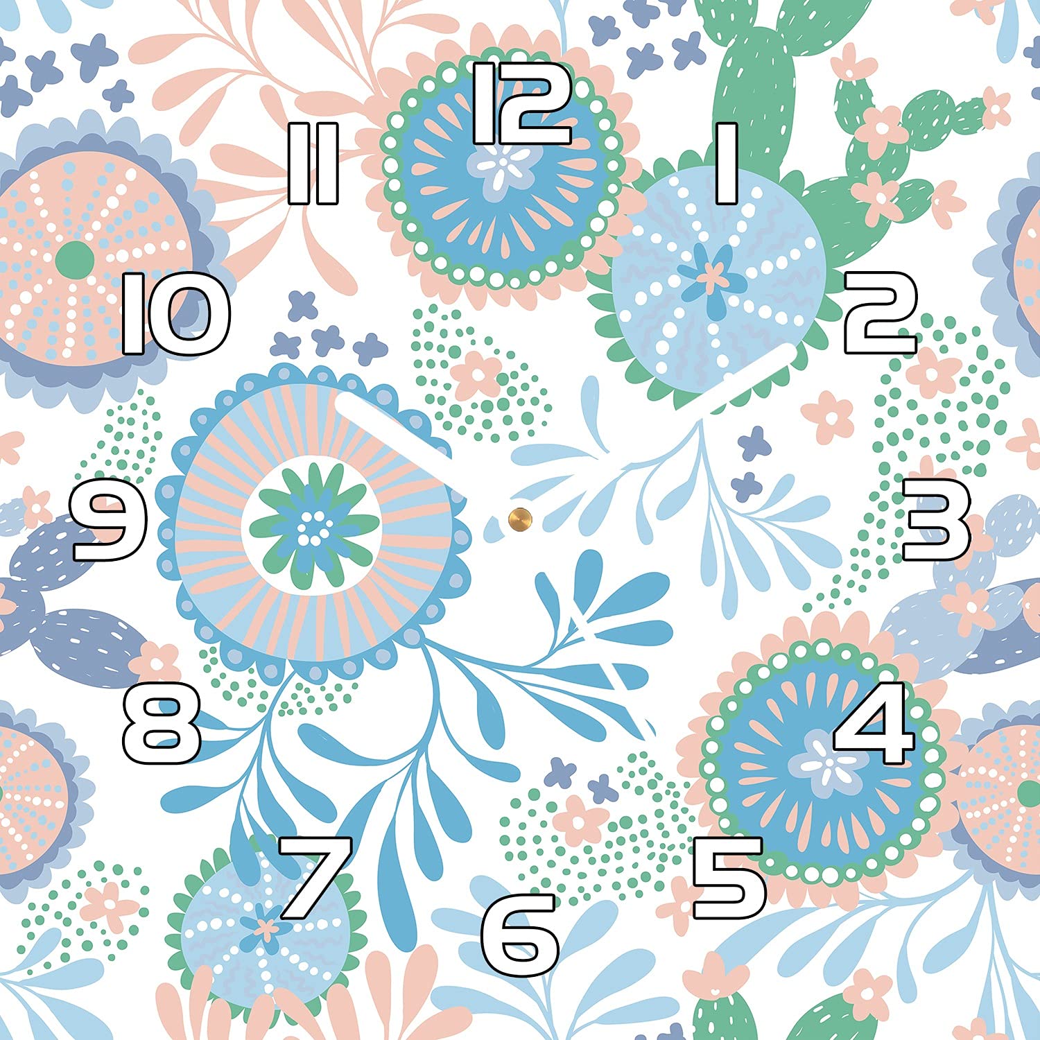 Horloge murale en verre pour salon moderne et cuisine décorative au motif floral