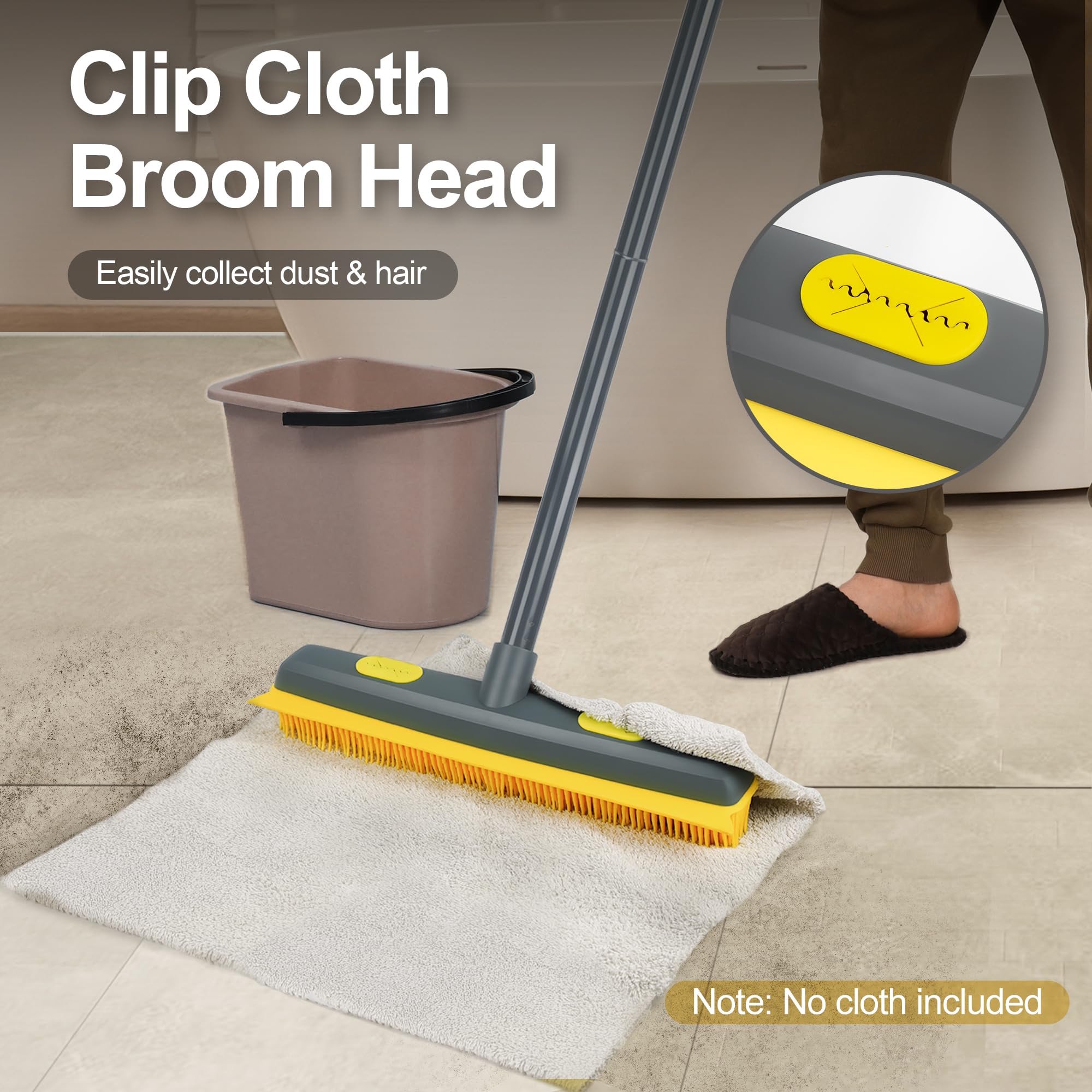 NEWE Scopa in Gomma con Manico Regolabile da 146 cm Include 1 Pezzi Lint Remover Levapelucchi Portatile, 3 in 1 Spazzola per Tappeti Moquette Piastrelle Finestre