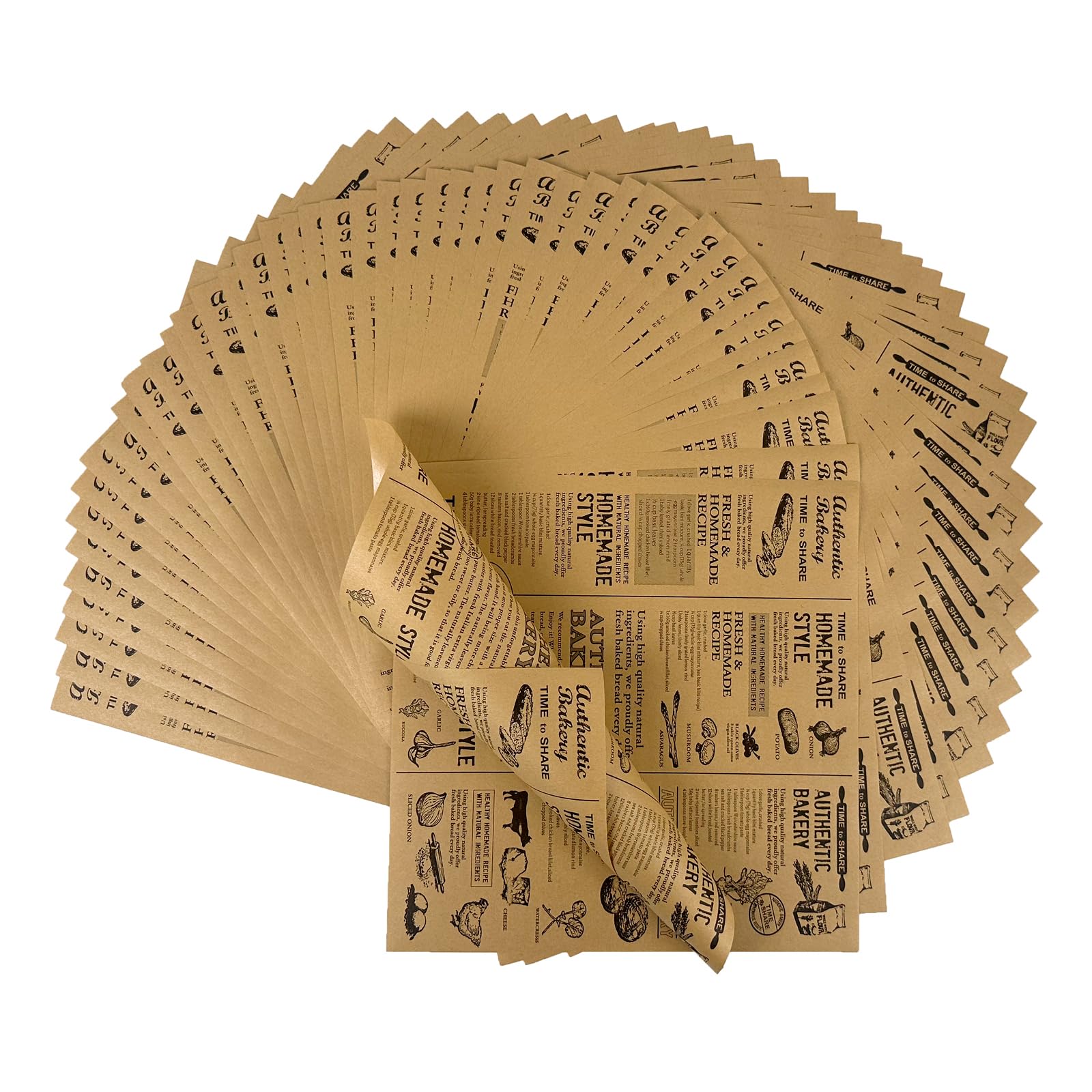 Miss Bakery’s House® Papier do nawijania żywności - 25x25 cm - brązowy - 100 sztuk - arkusze papieru na lunch - torebki papierowe na pieczywo
