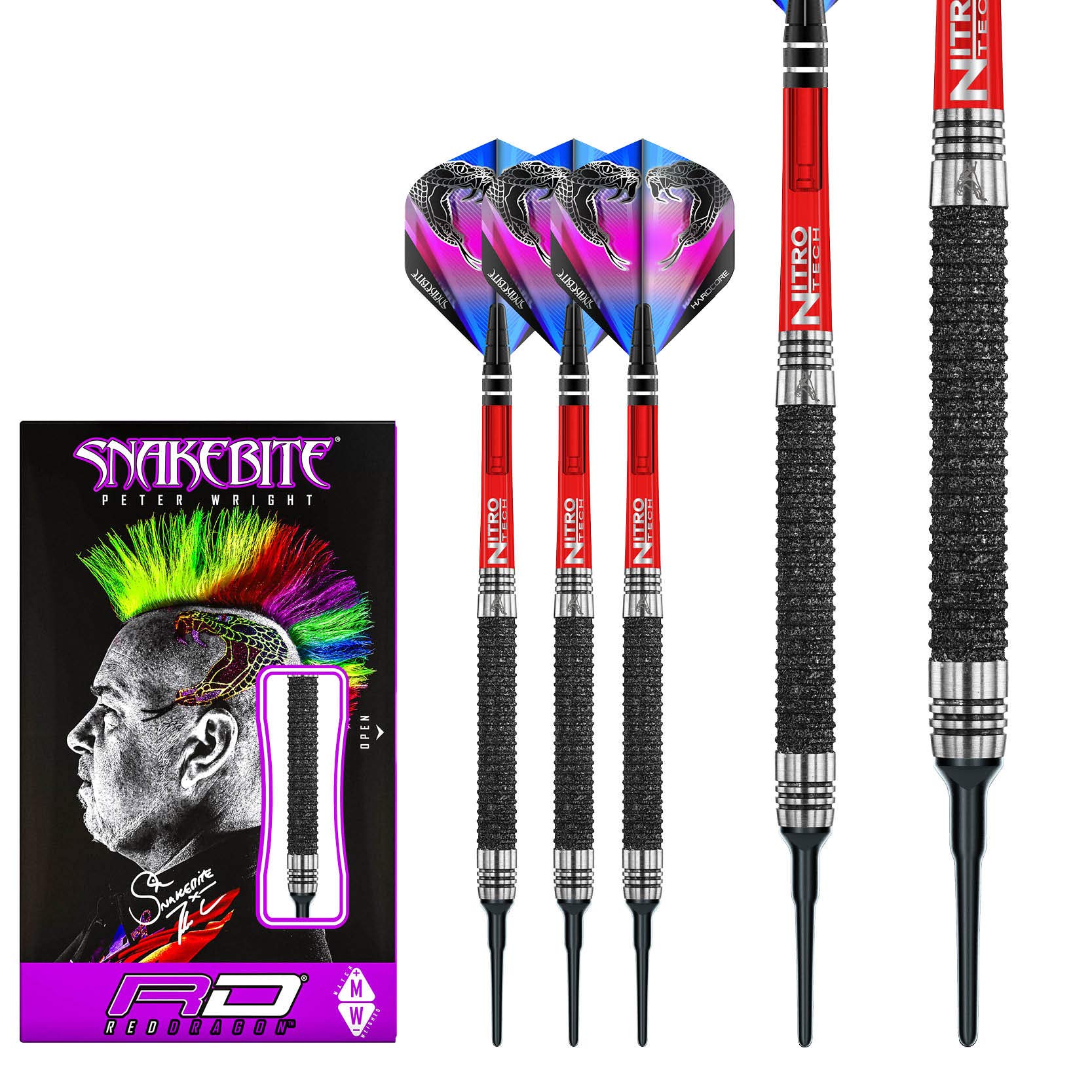 RED DRAGON Peter Wright Snakebite Melbourne Masters 18g or 20g Softip Tungsten Darts with Flights & Stems