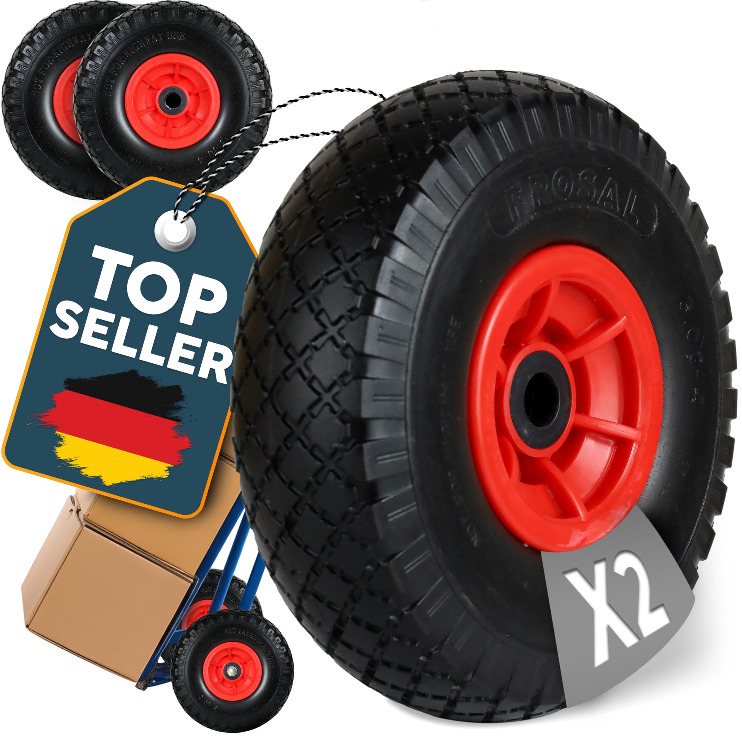 FROSAL 2 x Sackkarrenrad - Vollgummireifen - PU Rad 260 mm 3.00-4 – pannensicheres Ersatzrad für Sackkarre und Bollerwagen – Nabenlänge 60 mm – Achse 20 mm bis 100 kg – geruchsarm & leiser Lauf