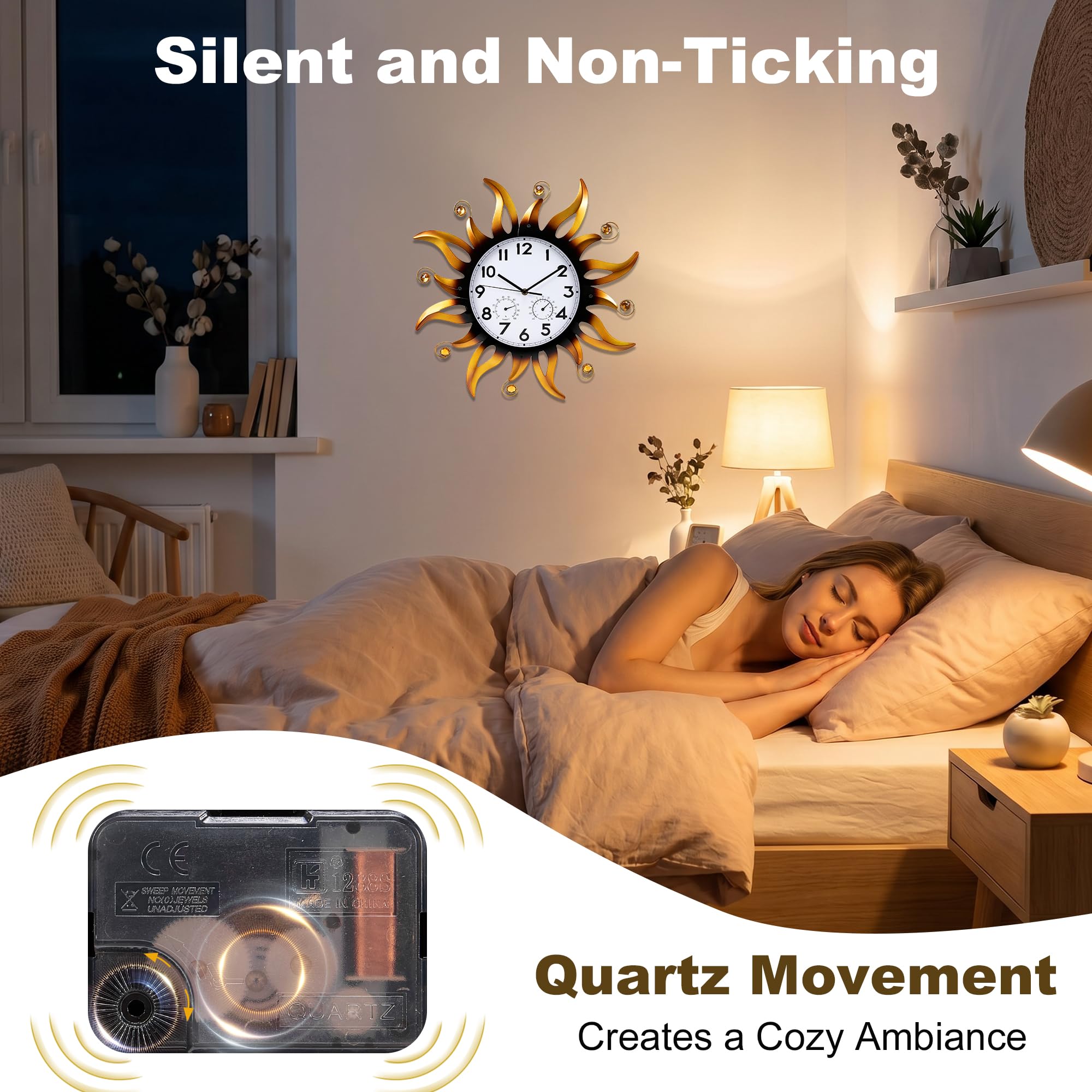 Reloj de pared para exteriores con termómetro e higrómetro, 20 pulgadas, impermeable, silencioso, sin tictac, decoración grande para dormitorio, baño y piscina