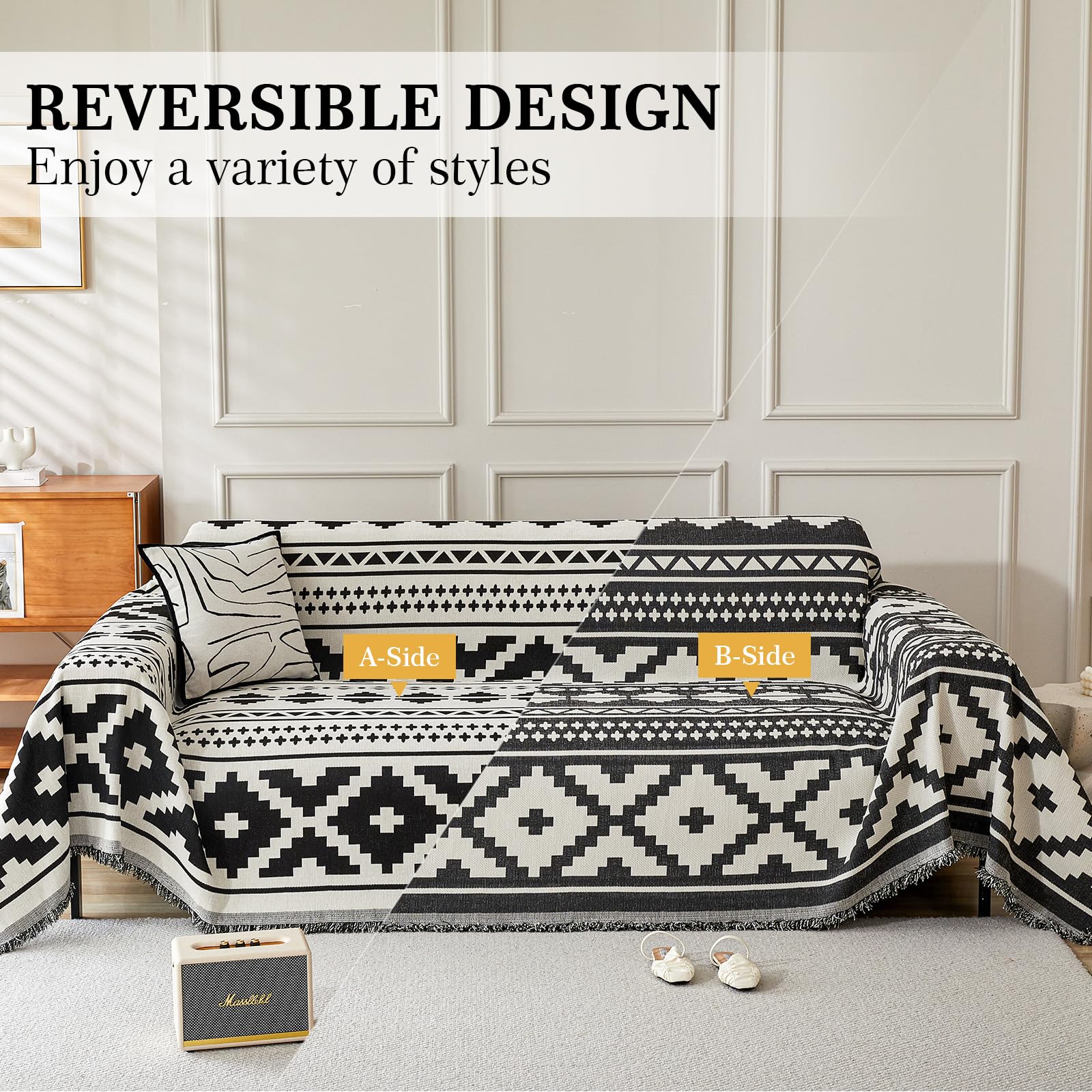 SHANNA Geometric Sofa Cover for 2 3 4 Seater, Chenille AB Sided Slipcover for Corner Sofa All-Season Protection Couch Cover - Image 2