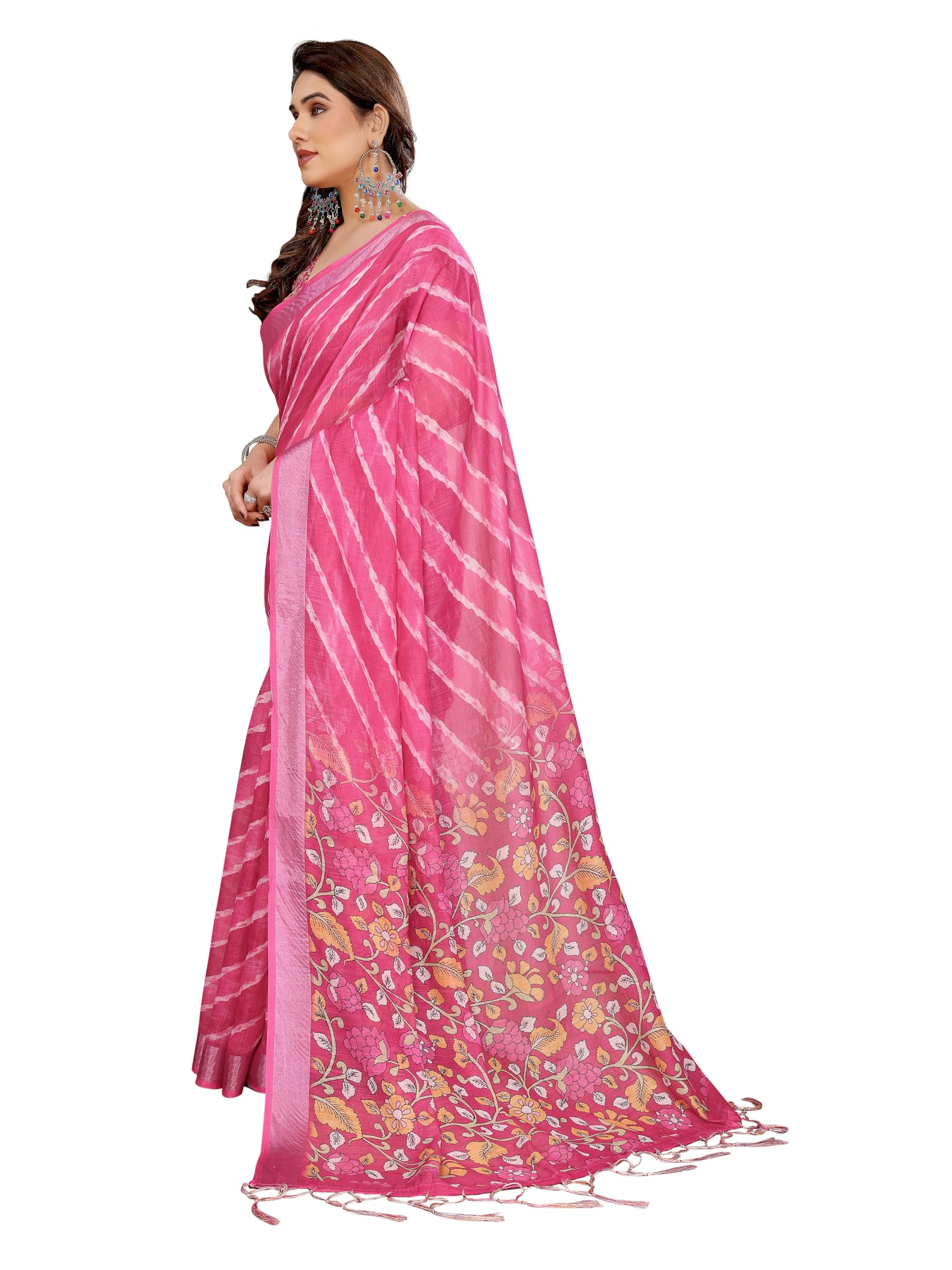 bionoble Women’s Cotton Linen Saree with Blouse Piece, Digital Printed Saree for Casual, Daily Wear & Festive Occasions-picture-11