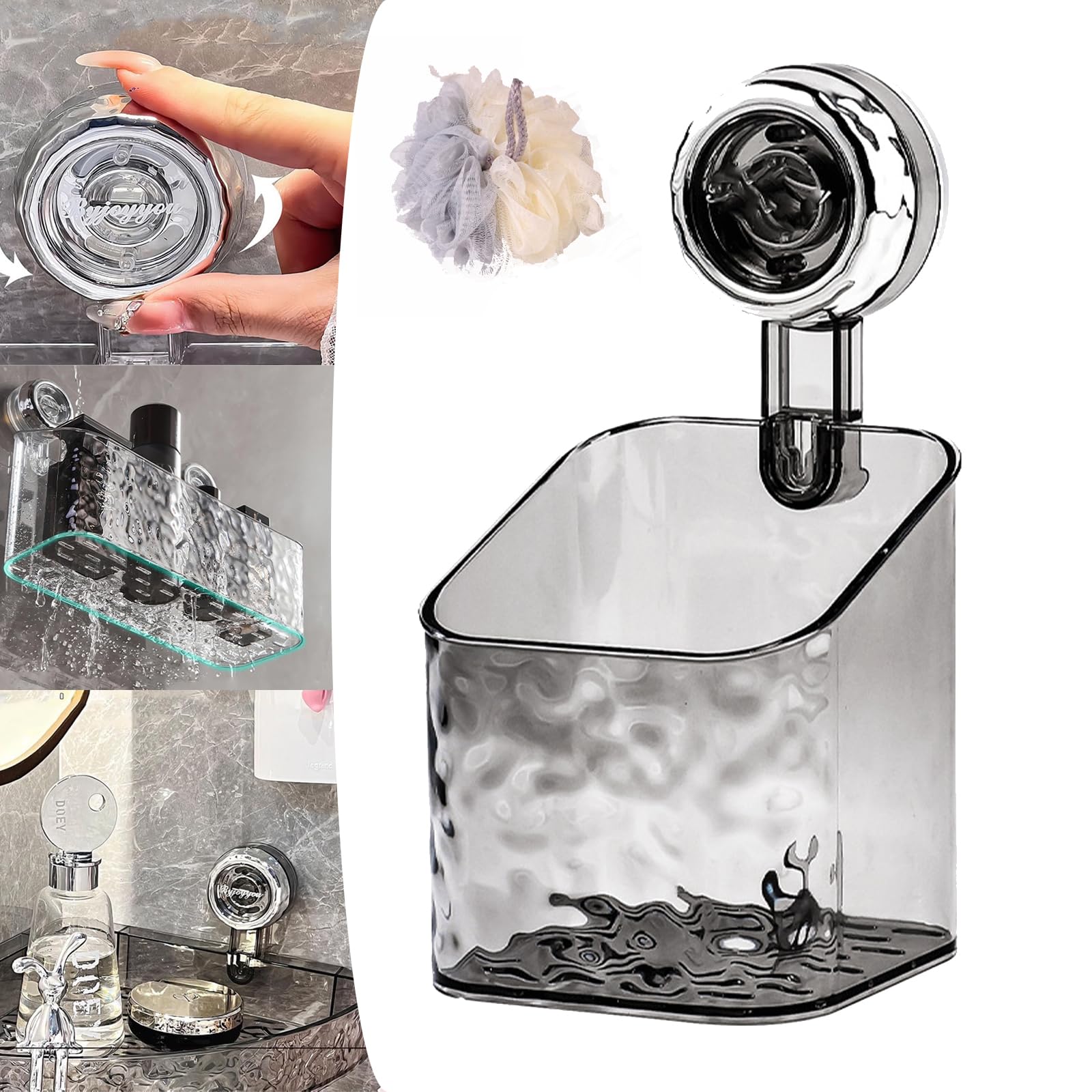 LXPYMXDP Shower Organiser No Drill Clear Wall Caddy Bathroom Storage Shelf Suction Shower Caddy Gray s