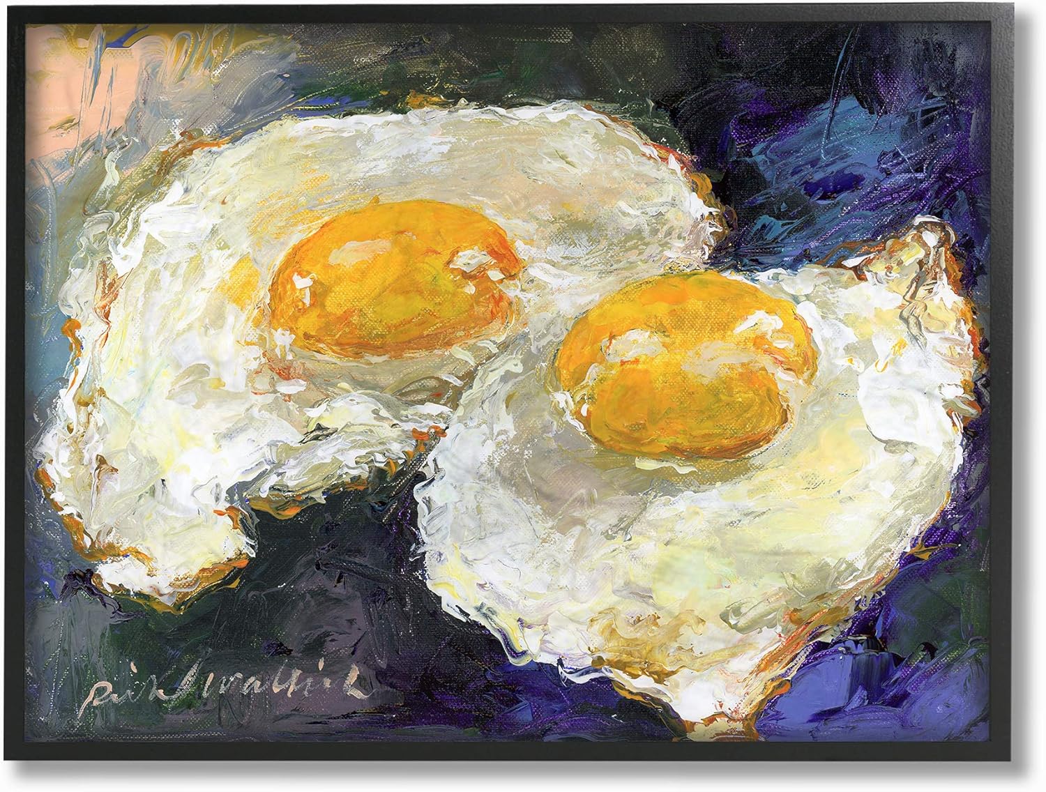 The Stupell Home Décor Collection Classic Sunny Side Up Fried Eggs Still Life Food Painting Stretched Canvas Wall Art, 16 x 20, Multi-Color