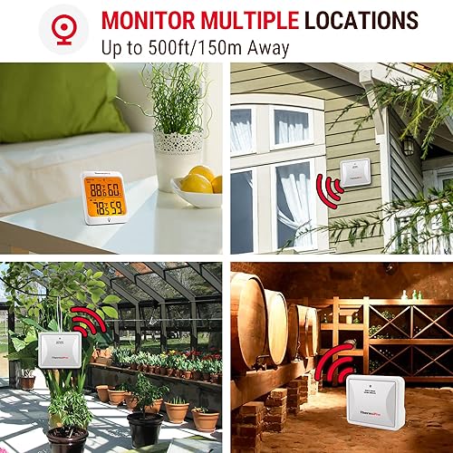 Vista 13 de Hidrómetro ThermoPro TP62 digital e inalámbrico para interior y exterior, medidor de temperatura y humedad con pantalla LCD de retroiluminación