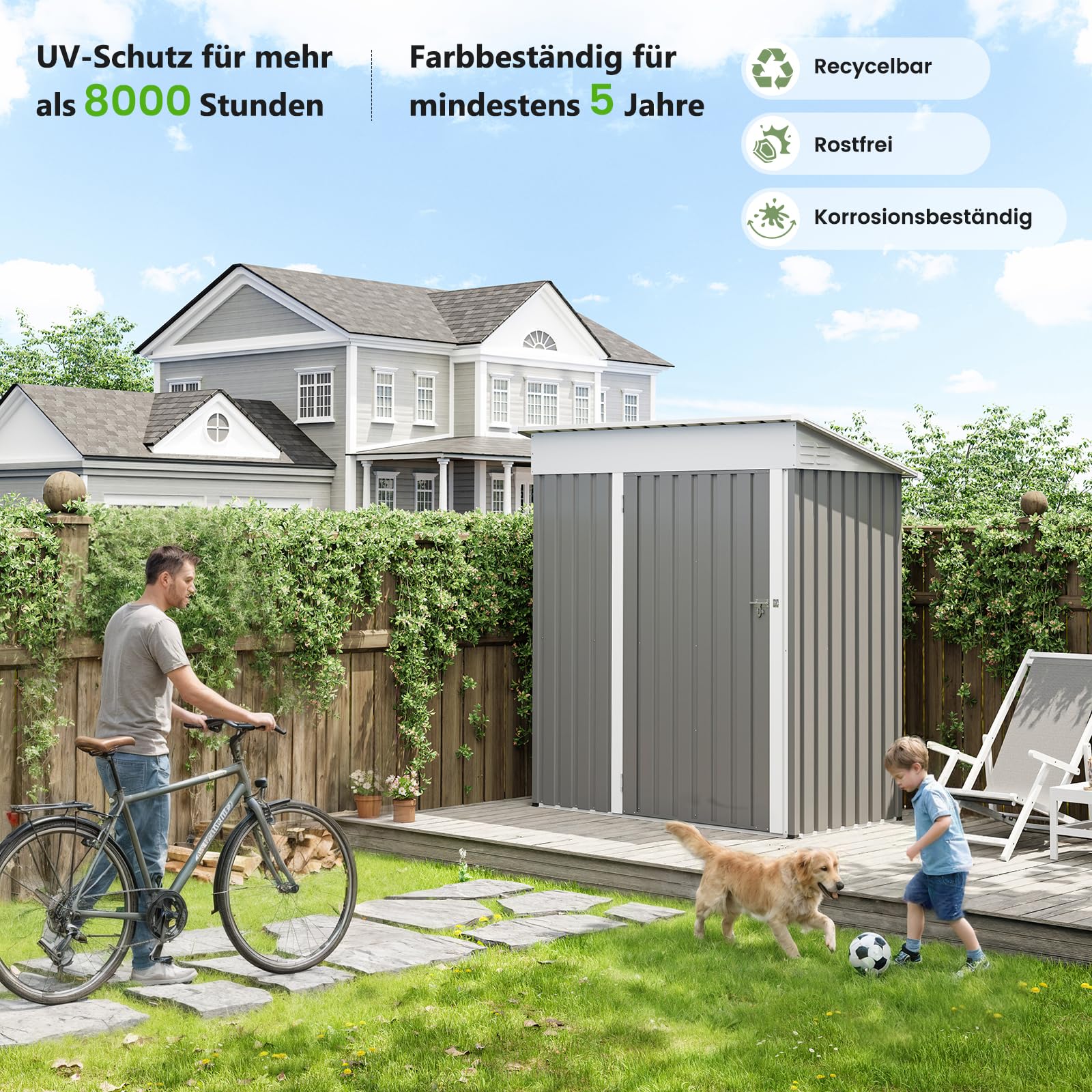 UDPATIO Metalowy domek zewnętrzny 162 x 92 x 180 cm, schowek ogrodowy, wodoodporny na narzędzia, kosiarkę, stal ocynkowana z zamykanymi drzwiami na dziedziniec, patio, jasnozielony