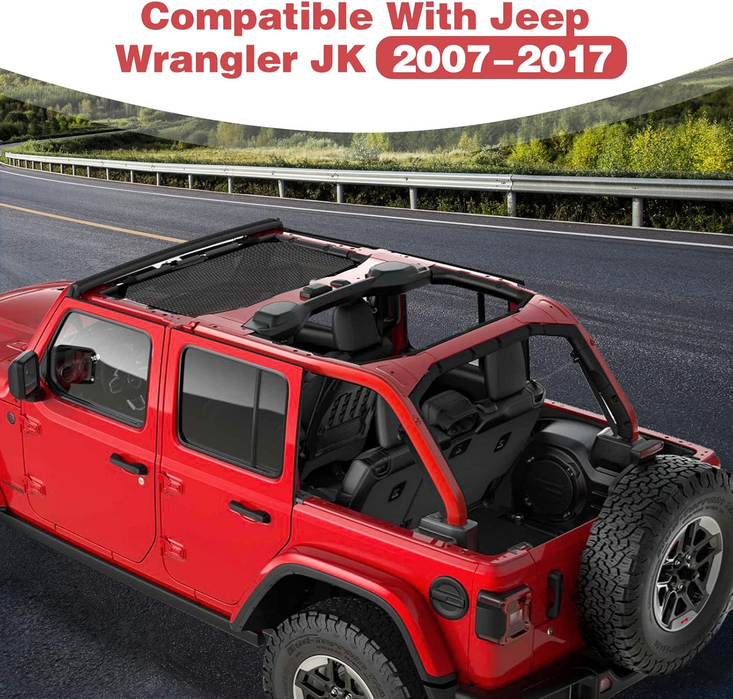 for Jeep JK Roof Sunshade, JKU Mesh Bikini Top Sun Shade Compatible with Jeep Wrangler JK 2007-2017 2Door Black Exterior Accessories