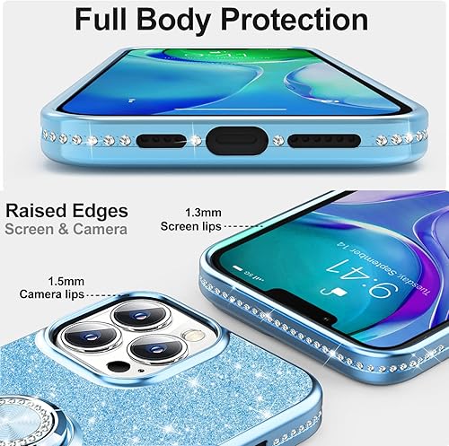 Miniatura 4 de Thomo Funda compatible con iPhone 13 Pro, [soporte de atril brillante] Bonita funda delgada con purpurina para parachoques de diamantes de cuerpo