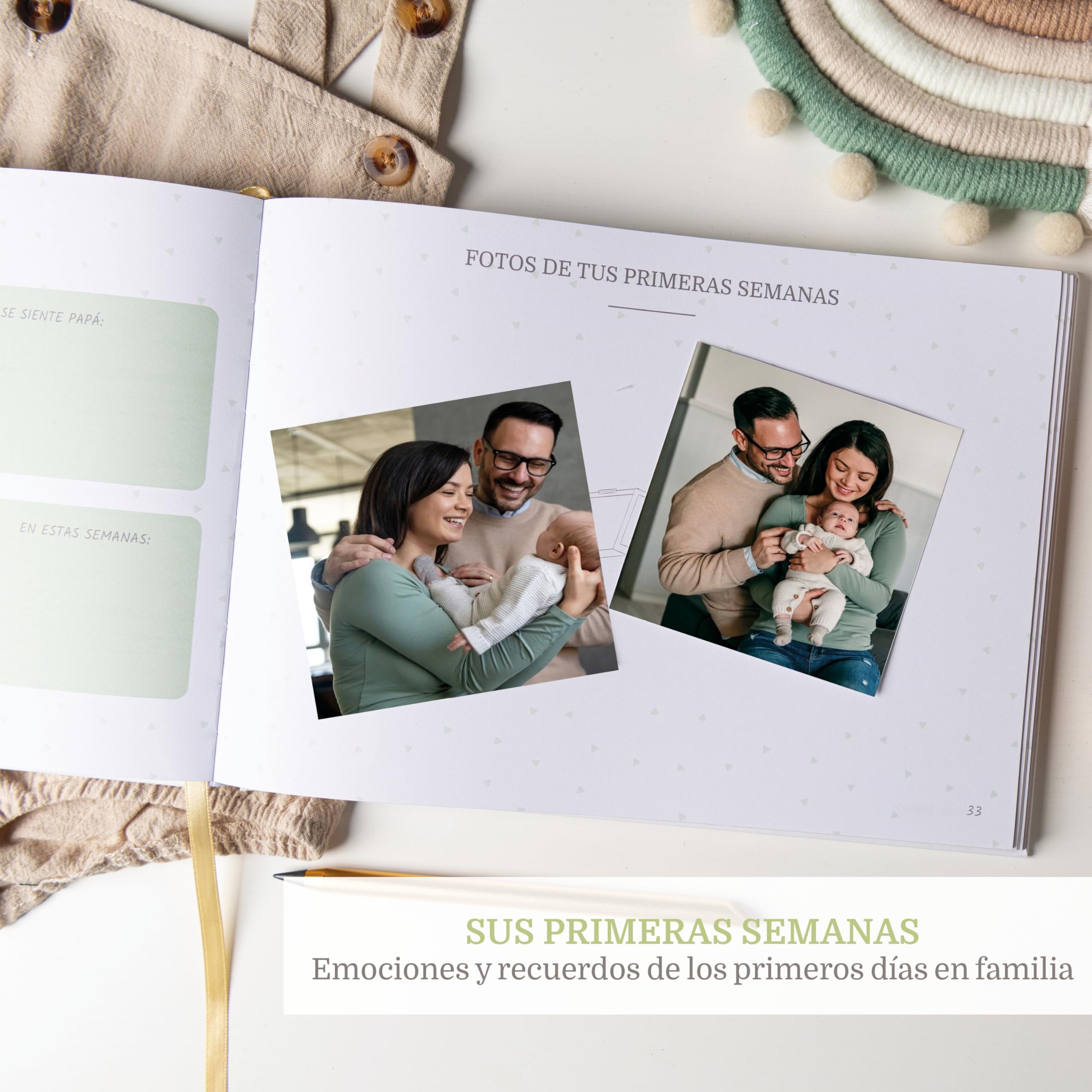 Album Fotos Bebe Primer Año + Lápiz Metálico + Caja Regalo con Cierre Magnético + Pegatinas | Libro Recuerdos Bebe | Album Bebe Recien Nacido hasta los 5 Años (Español)