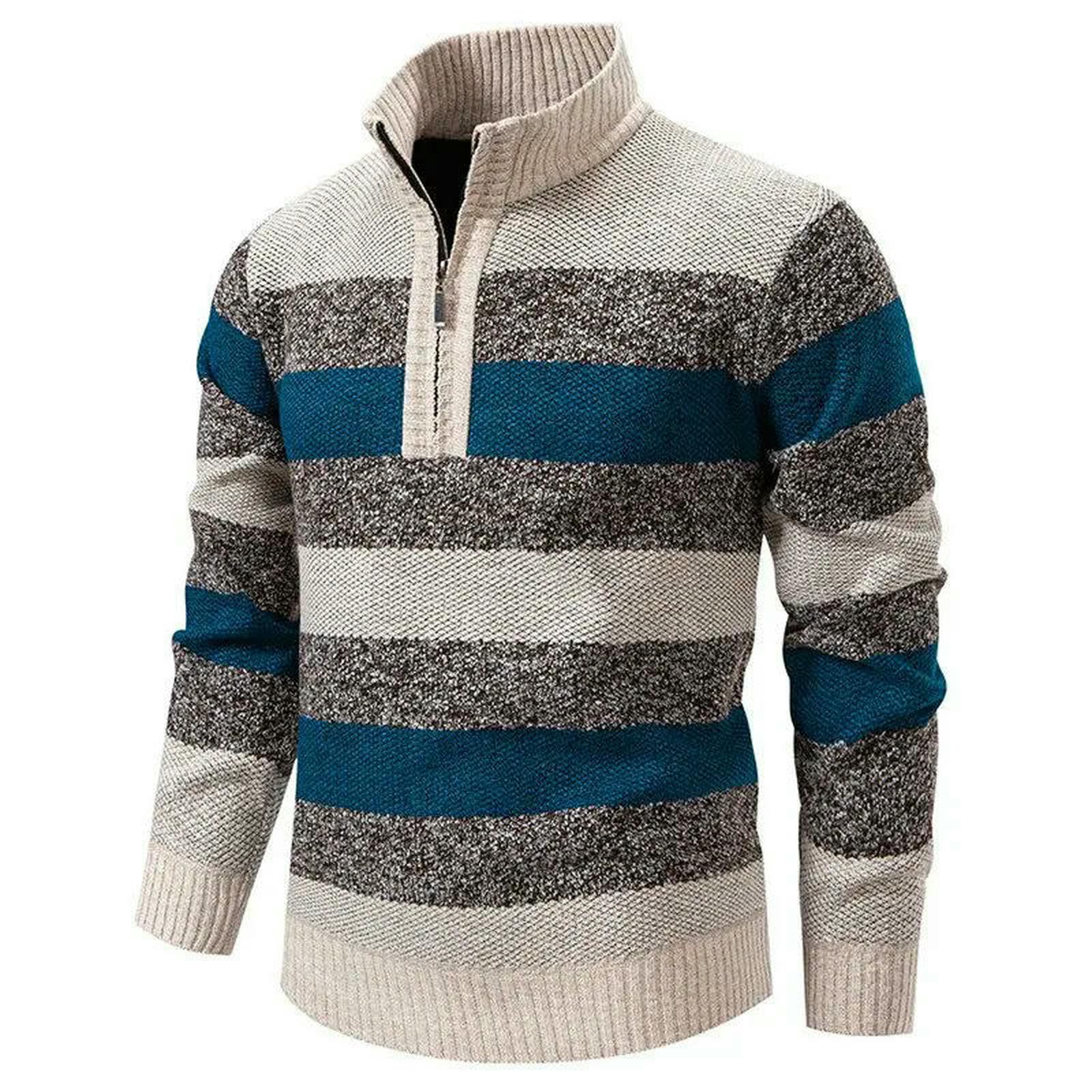 Męski ciepły pogrubiony sweter męski jesienno-zimowy trend z dzianiny na co dzień sportowy M-3xl-beżowy-xxxl
