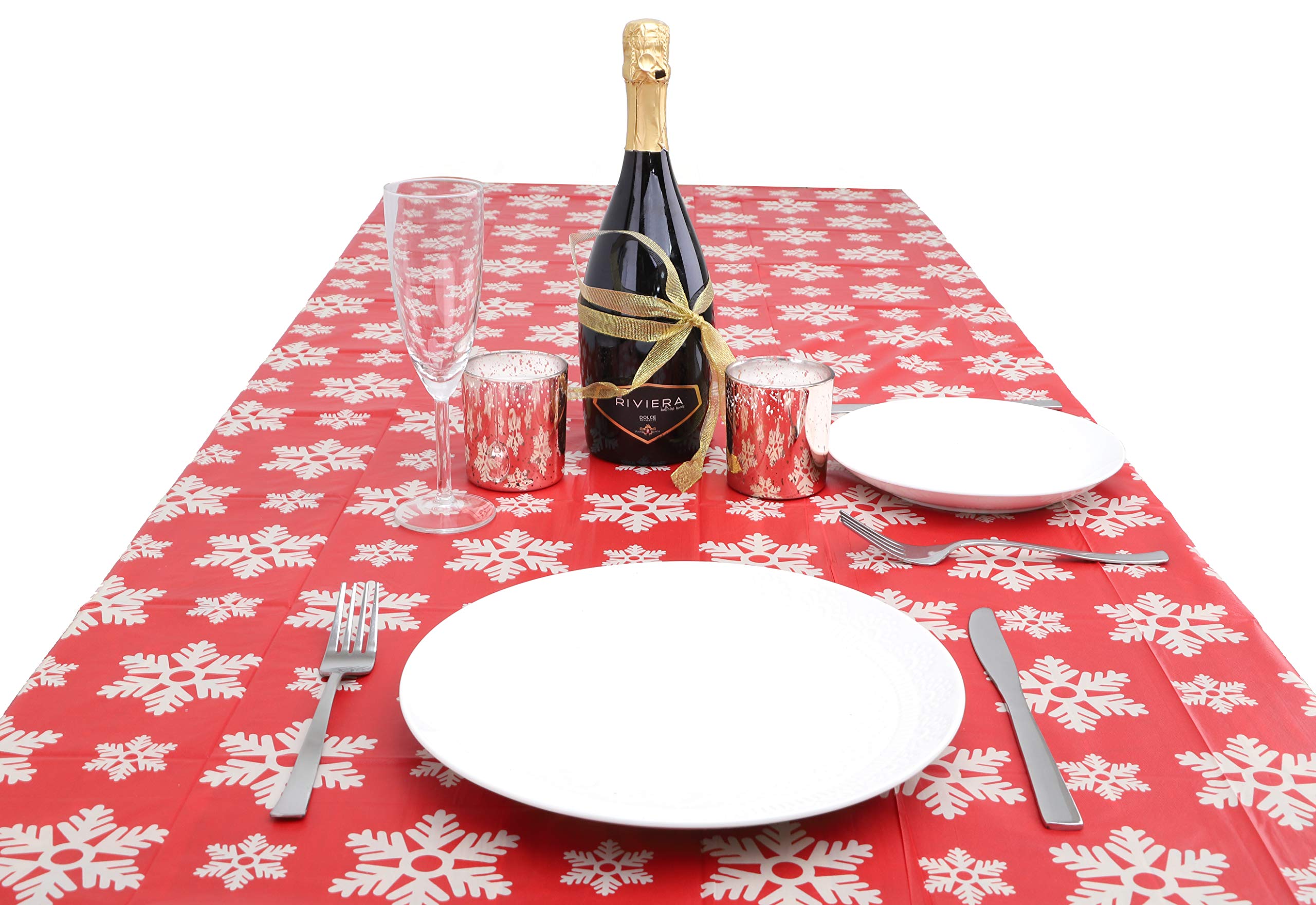 Christmas Concepts Red Christmas Concepts® 72" X 54" Snowflake Decorated Christmas Tablecloth - Christmas Tableware Accessories - Plastic Reusable