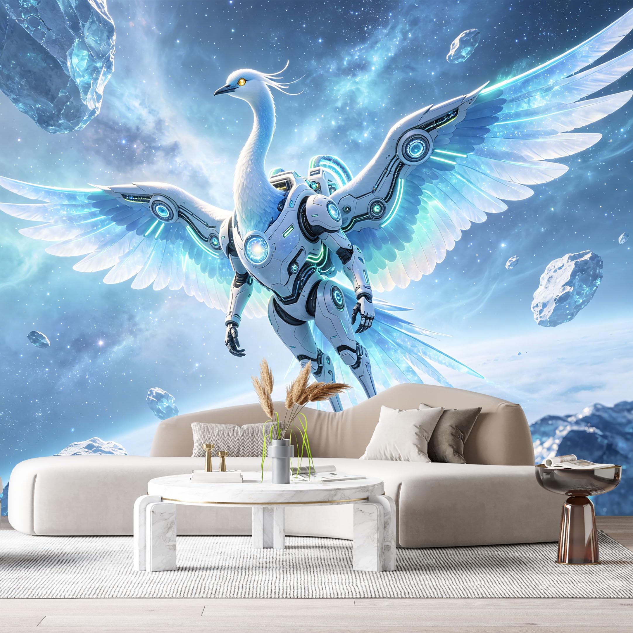 Custom Size Wall Mural Cybernetic Phoenix Mech Futuristic Robot Bird SciFi Space Armor 3D Art SelfAdhesive Art Prints Removable Large Wallpaper Esports Room Game Room Tenant Room Studio