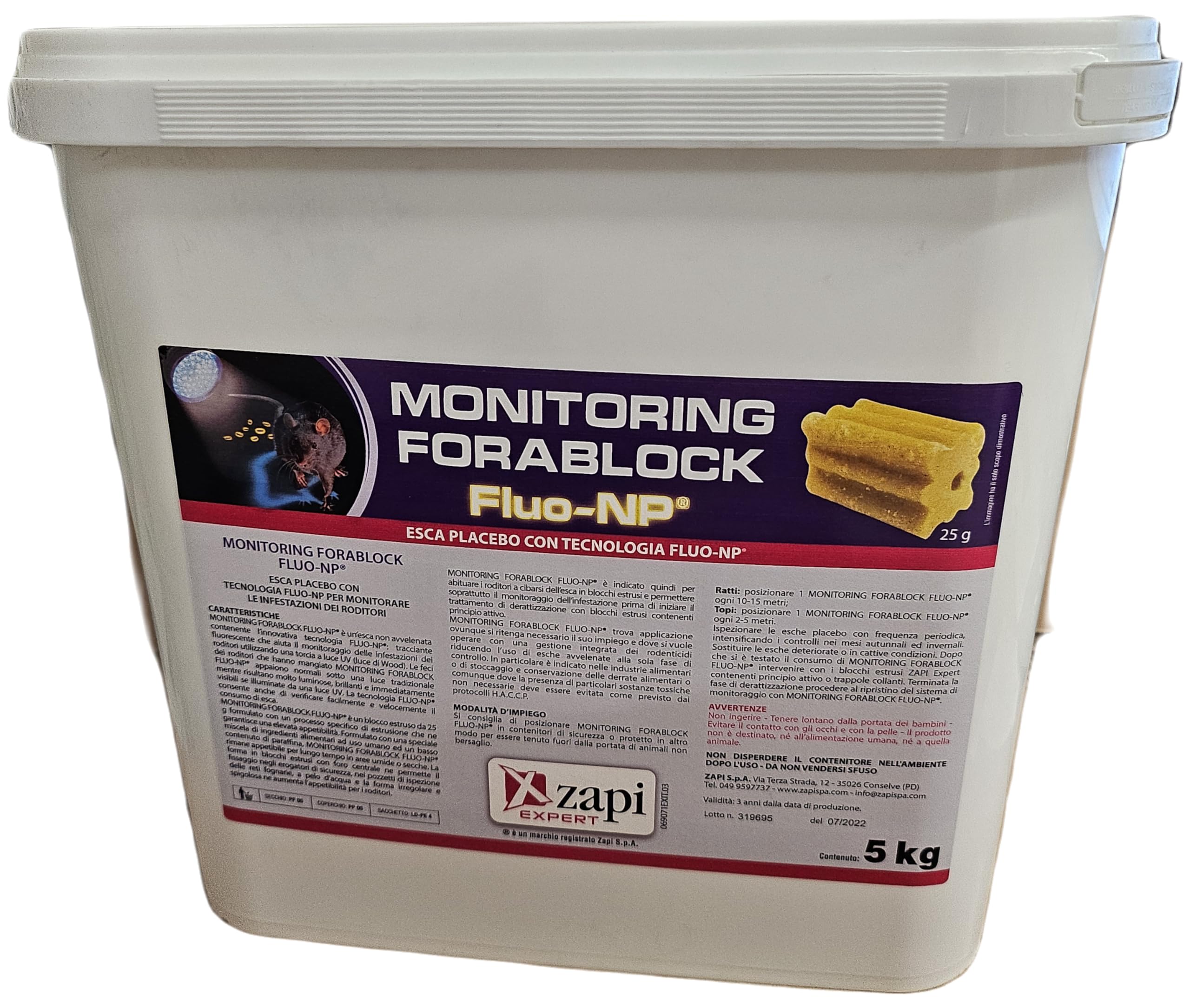 Esca per Topi e ratti Non TOSSICA Fluorescente 5 kg Monitoring FORABLOCK atossico