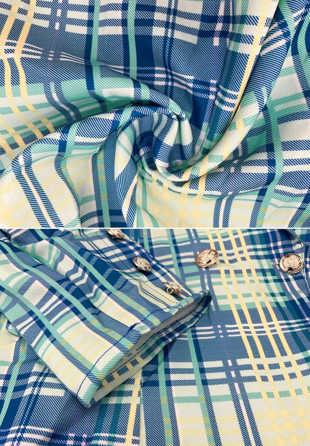 futurino Women's Casual Blazer Front Open Long Sleeve, Double Breasted Blazer Vintage Print Plaid Slim Suit for Women - Image 4