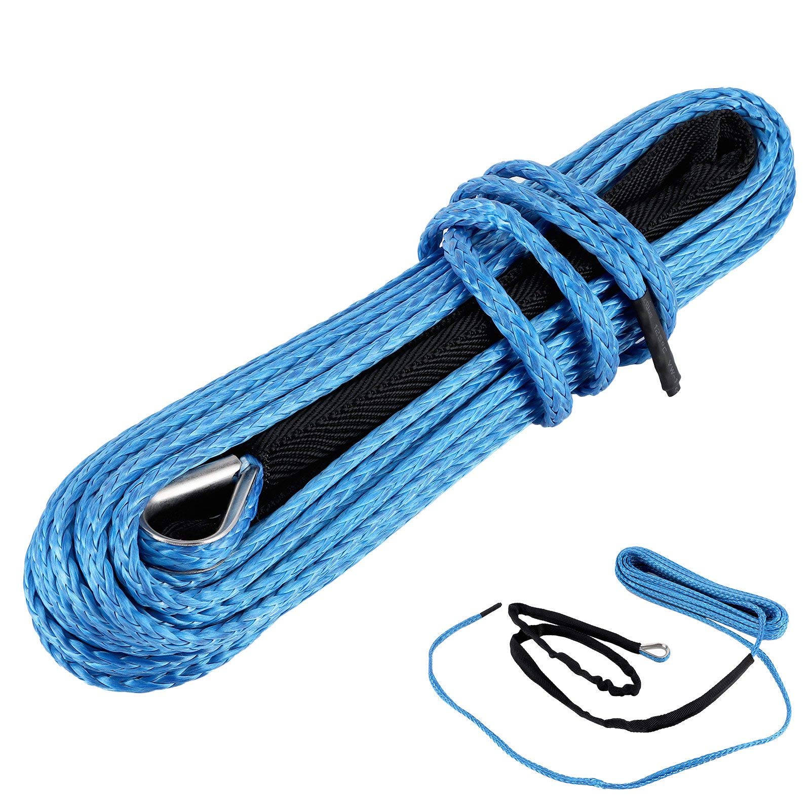 fune per verricello-Corda per verricello 15 m Cavo 7700 libbre Cinghia di traino per il recupero del rimorchio in nylon Cavo durevole per la linea del verricello per baule SUV ATV UTV (blu/grigio)(