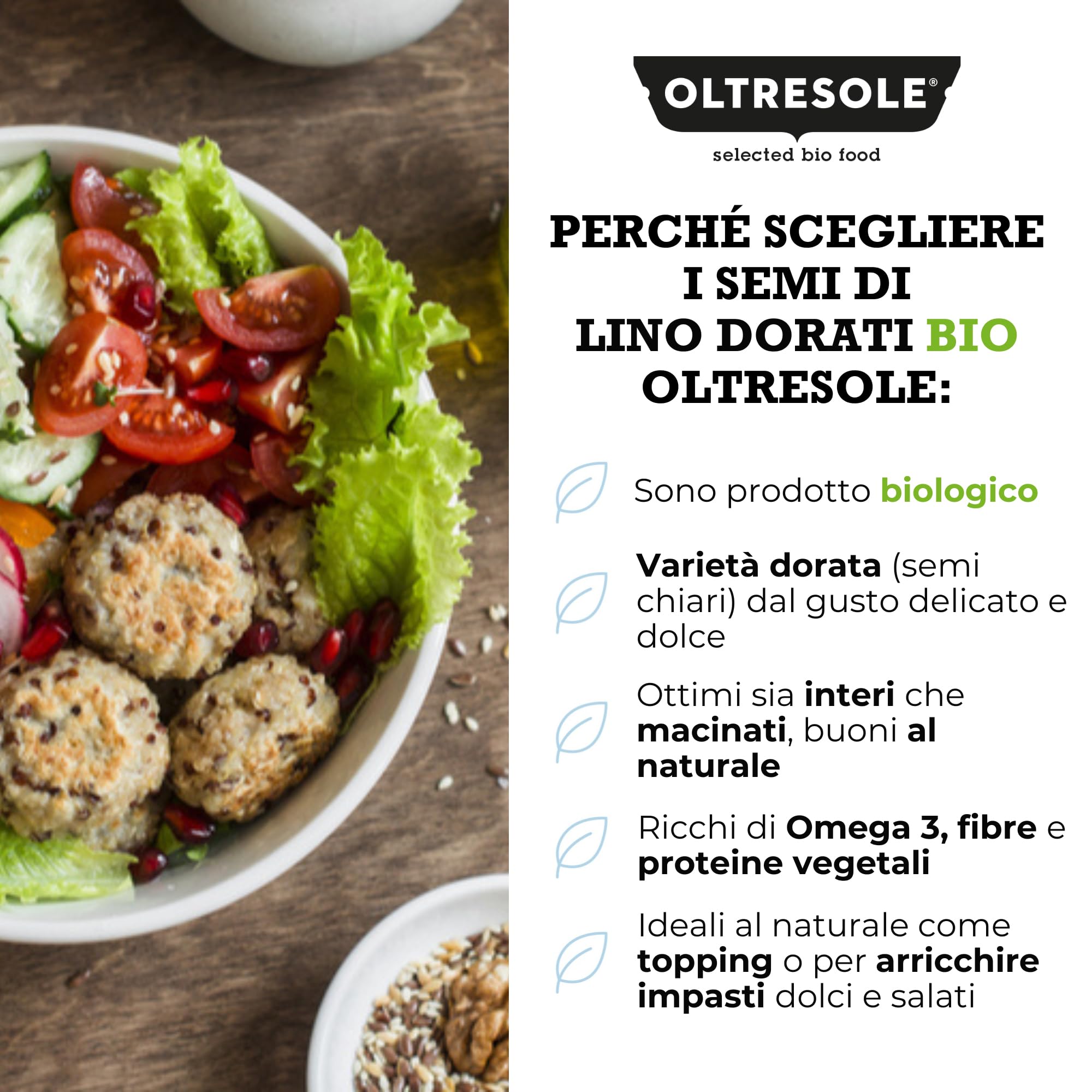 Oltresole, Semi Biologici di Lino Dorati 3 kg, Semi Oleosi Crudi, Interi e Chiari, Ricchi di Minerali e Fibre, Fonte di Omega 3 e Antiossidanti, 100% Naturali, Confezione Ideale per Famiglie