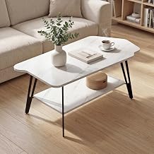 Manora Irregular Marble Pattern Coffee Table, Modern Small Center Table with Unique Shape Top, Faux Marble Wood Table for Living Room, Home Office, Apartment, Minimalist Accent Tea Table