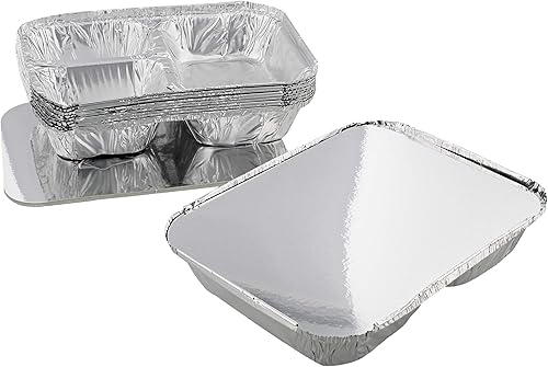 Lot45 Sartén de aluminio para catering de 3 secciones, 10 unidades Bandeja de aluminio desechable, sartenes para horno para catering