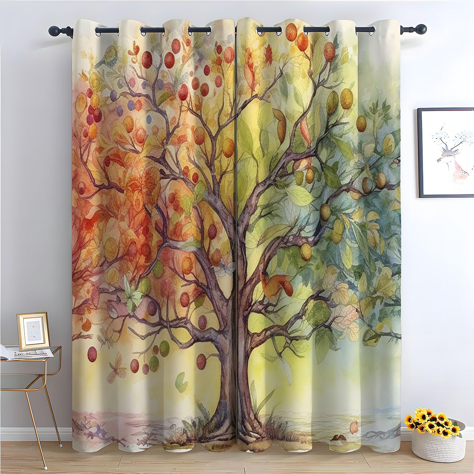 Rideau pour chambre à coucher occultation douce et motif arbre rouge