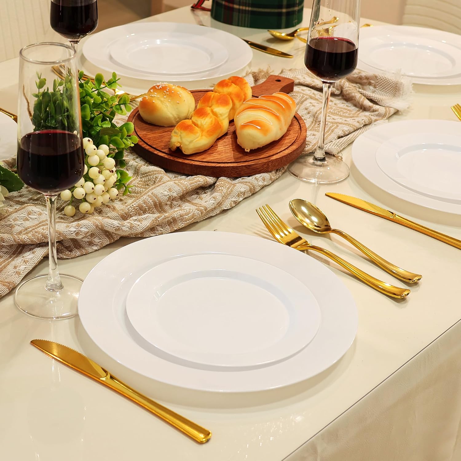 200 PCS White Plastic Plates, Plastic White Plates Disposable Include 100 Dinner Plate and 100 Dessert Plate Perfect for Christmas Party, Holiday, Wedding
