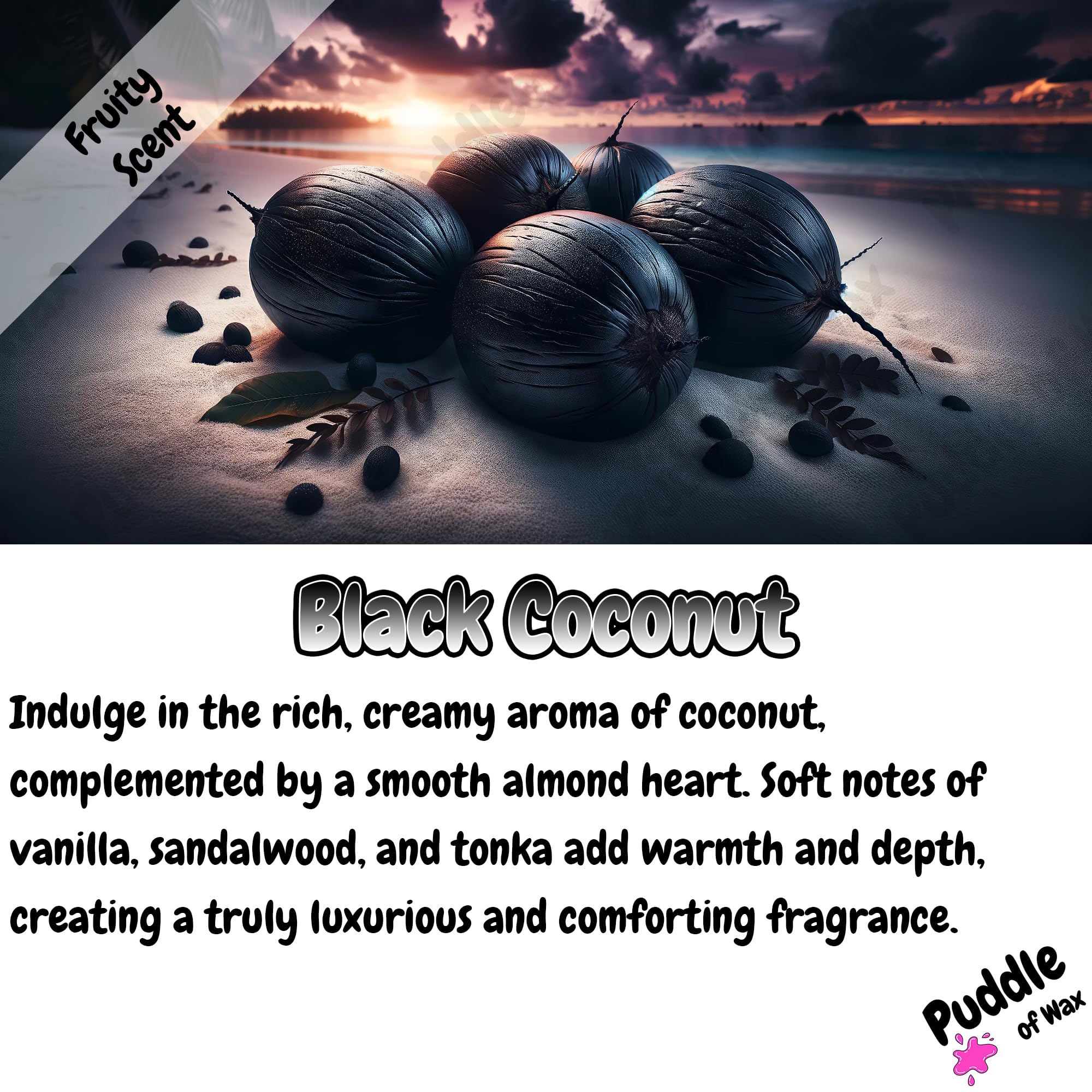 Black Coconut Whipped Soap Body Wash - 150g - Natural Oils and Butters - Fruity Scent - Vegan Friendly - Puddle of Wax - Made in the UK - Image 2