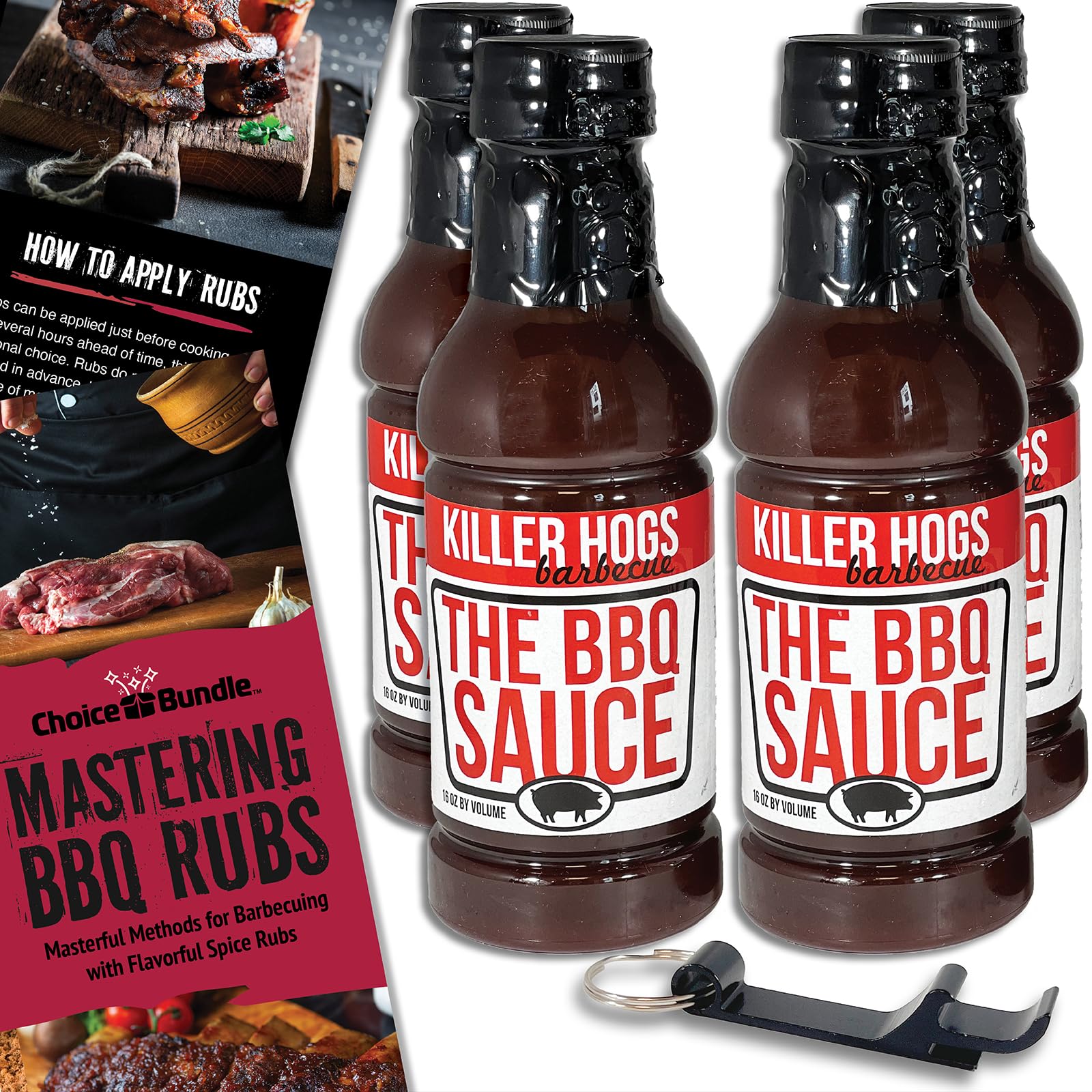 Killer Hogs The BBQ Sauce Barbecue & Seasoning Choice Bundle 4 pk (64 oz) + BBQ Guide & Keychain Bottle Opener (6 Items)!