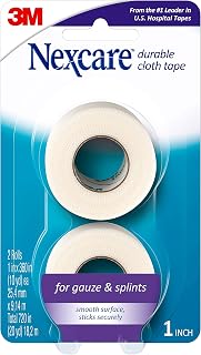 Nexcare Durable Cloth Tape 1in x 10yds, 2 Rolls - Strong Woven Medical Tape for Secure Bulky Dressings & Splints