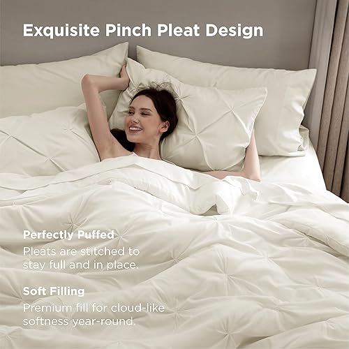 Miniatura 3 de BEDSURE Juego de ropa de cama con edredón tamaño King californiano de 8 piezas, diseño de pliegues, con edredón, sábanas, falda de cama, fundas de