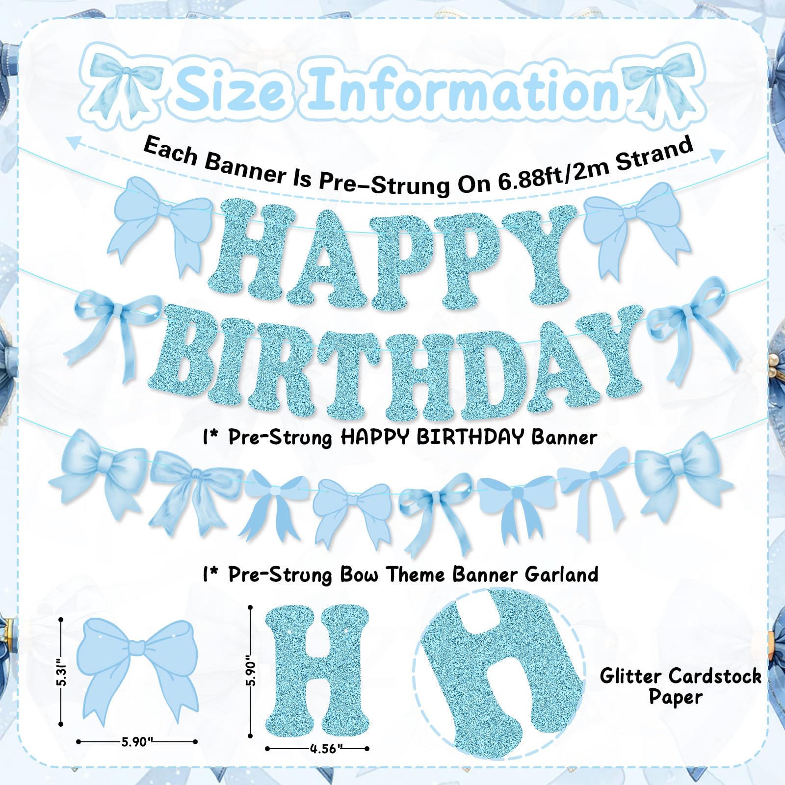 Babyblau-weiße Schleifen-Girlande – 5m Party-Dekobanner Für Mädchen, Babyparty & Brautfeier