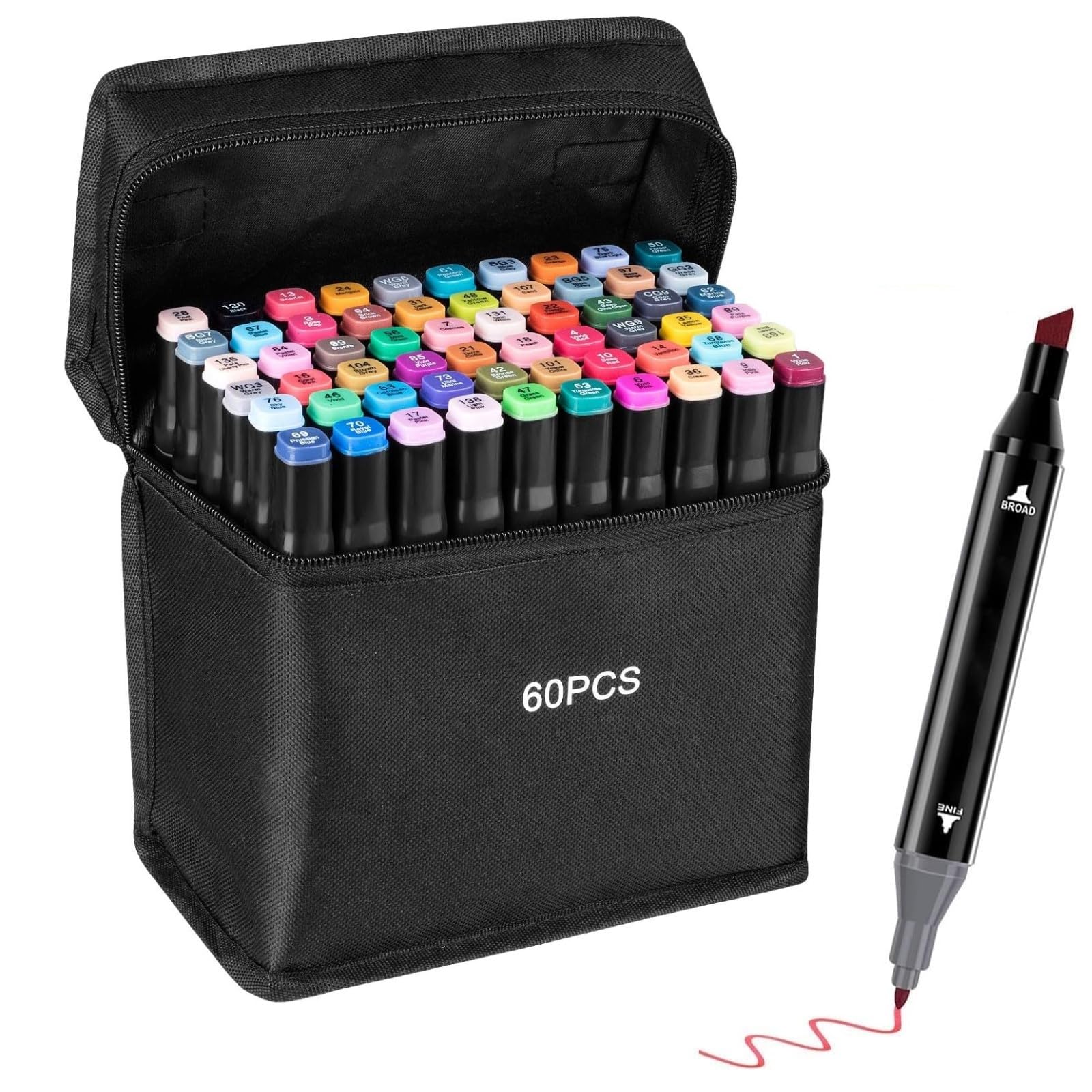 Alcohol Markers, 60 Colors Dual Tip Art Markers, Colouring Pens for Adult, Marker Pens Supplies Perfect for Painting, Coloring, Sketching and Drawing