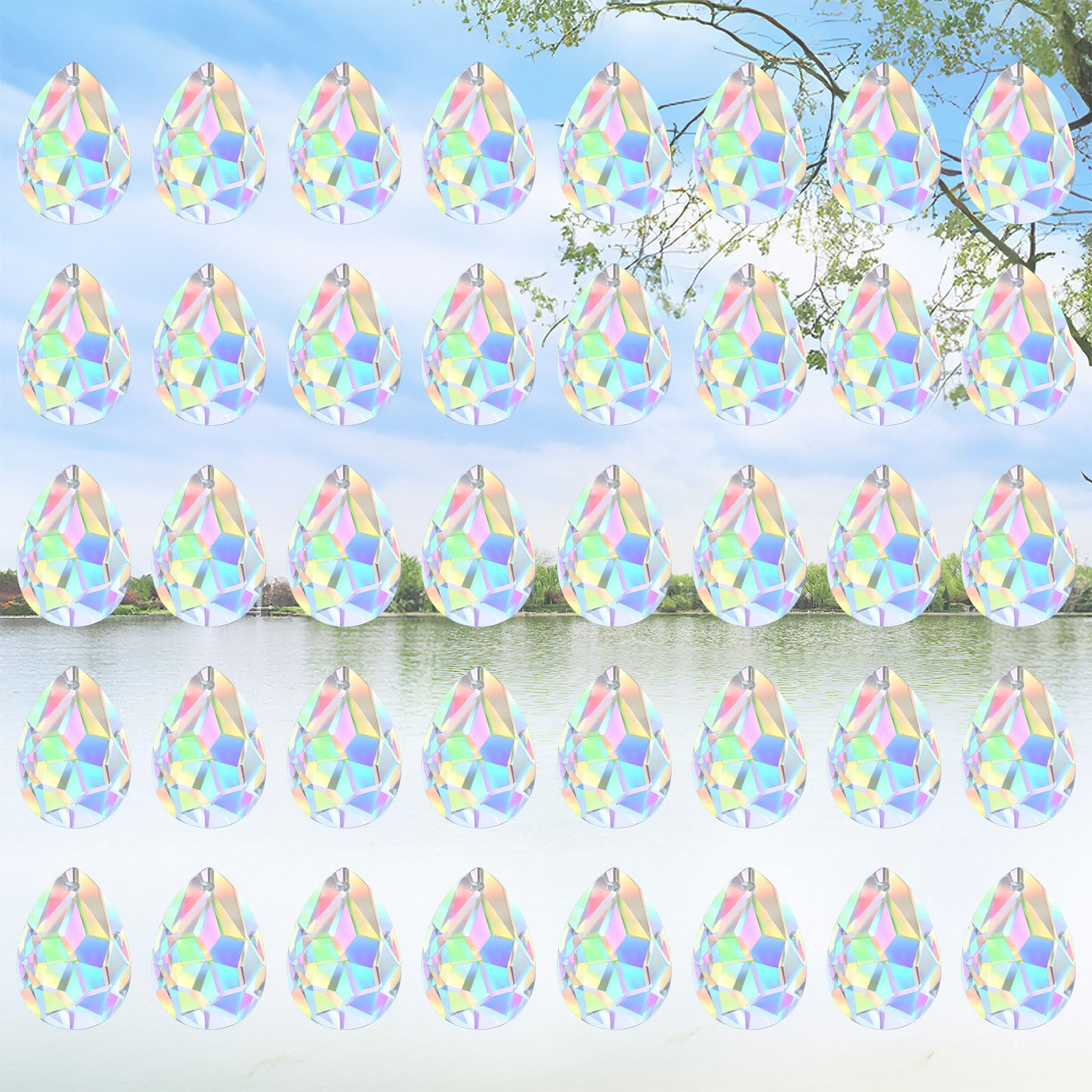 Sonnenfänger Kristall, Suncatcher, 40 Stück 38 mm Kristalle zum Aufhängen, Prisma Kristall Tropfen, Lichtfänger für Kronleuchter Anhänger, Fenster, Garten, Hochzeit Dekor