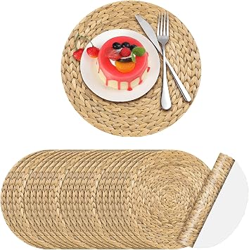 Dandat 100 Pcs Disposable Printed Woven Paper Placemats Bulk 11 Inch Round Wicker Printed Chargers Place Mat Farmhouse Braided Rattan Tablemats for Wedding Dinner PartyLight Brown