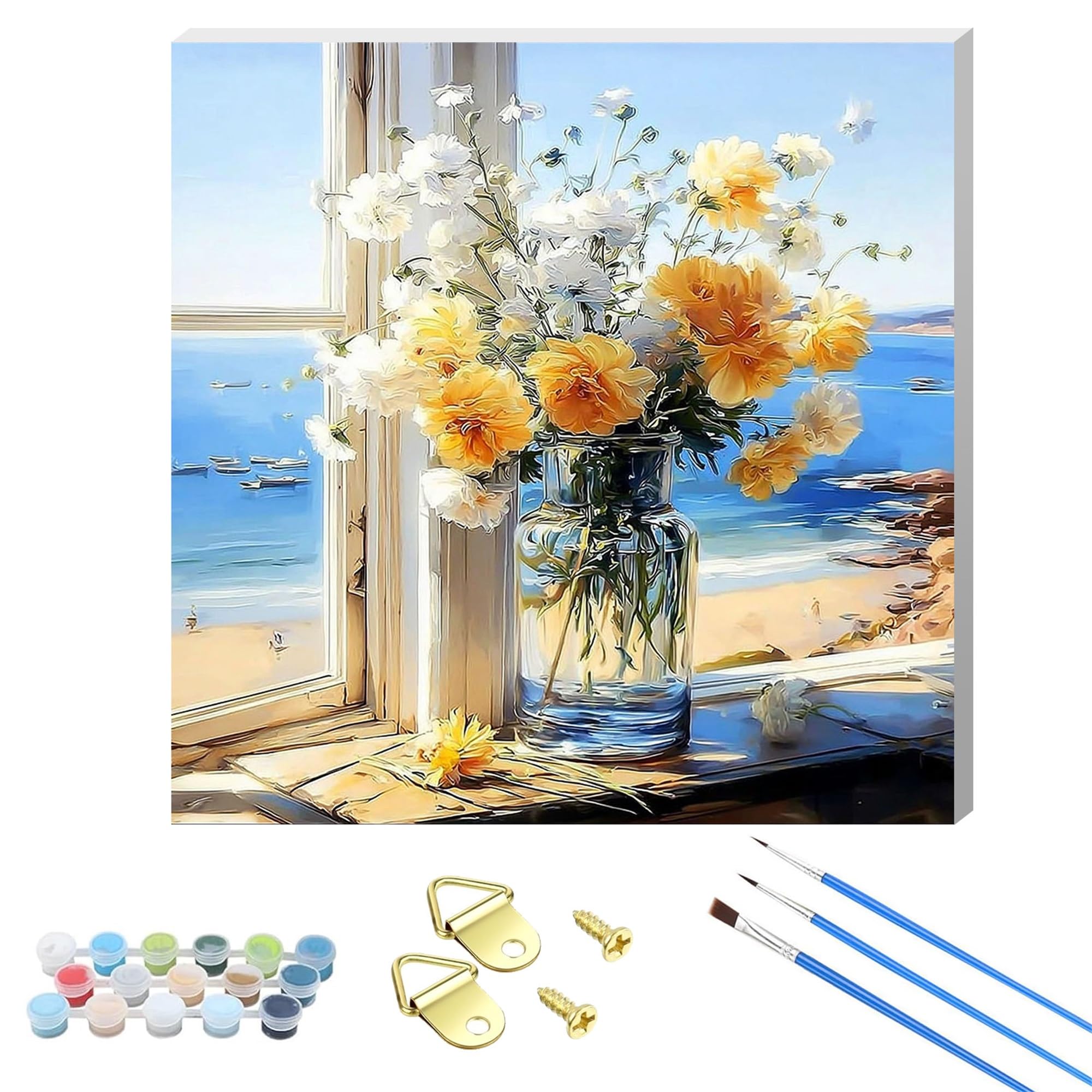 Nianxi Flower6 Wooden Framed Adult Flower Paint By Number Kits,Easy Dahlia Painting Kits On Canvas,Color By Numbers Acrylic Watercolor Gifts For Friends Home Wall Decor(Flower6)