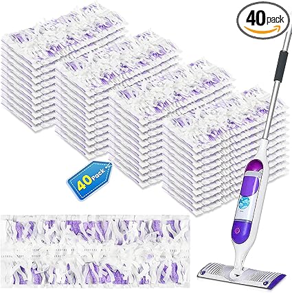 40 Count Disposable Mopping Pad Refills for Power Mop Refills, Unscented Spray Cleaning Repalcement Pads