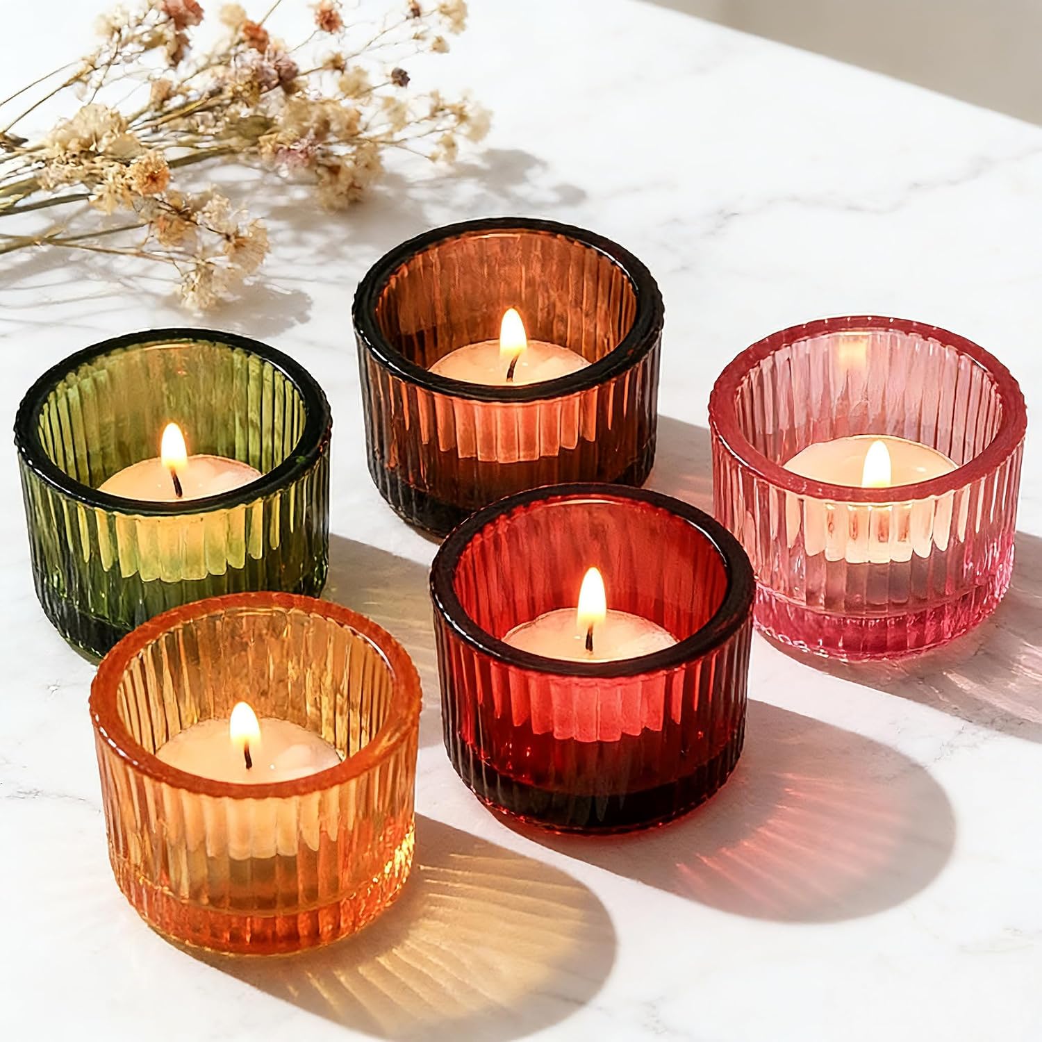2 Pcs Glass Tealight Candle Holders, Votive Candle Holder, Green