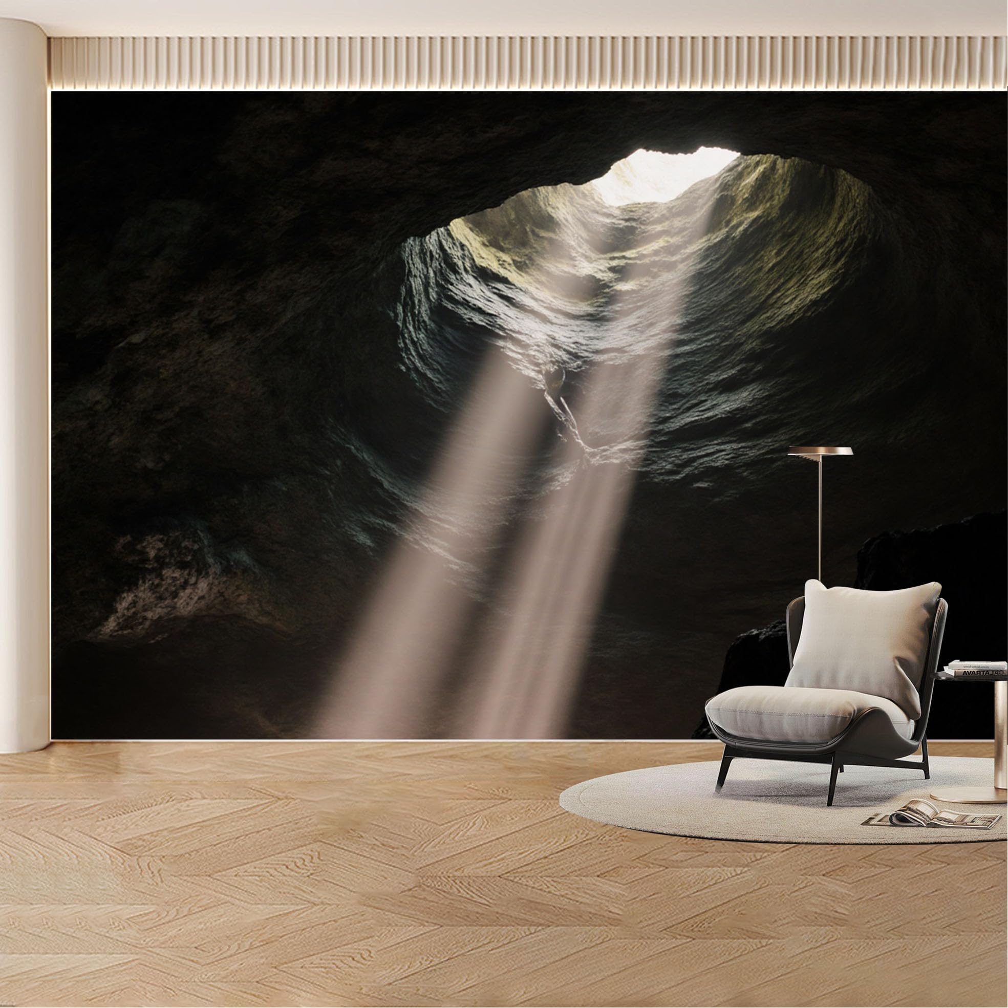Custom Wall Mural Wallpaper Cave Sunbeam Landscape Nature 3D Effect Wall Decor Minimalist Misty Removable SelfAdhesive Large Photo for Living Room， Bedroom， Office