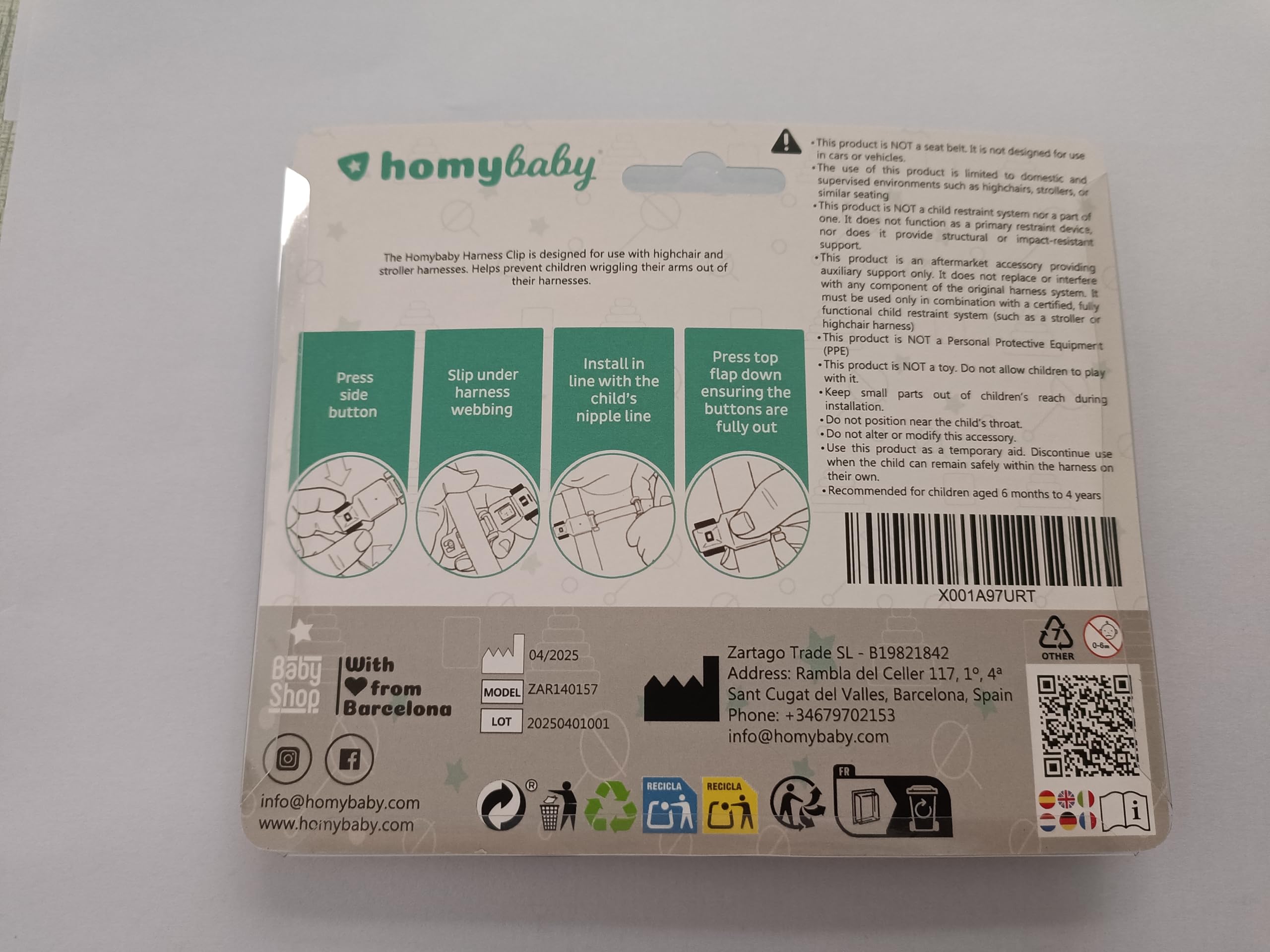 HOMYBABY® Chest Clip bébé - Empêche l’enfant de sortir les bras du harnais - Boucle de protection pour siège enfant - Pince harnais enfant - Clip de Poitrine Bébé (STANDARD, X2)