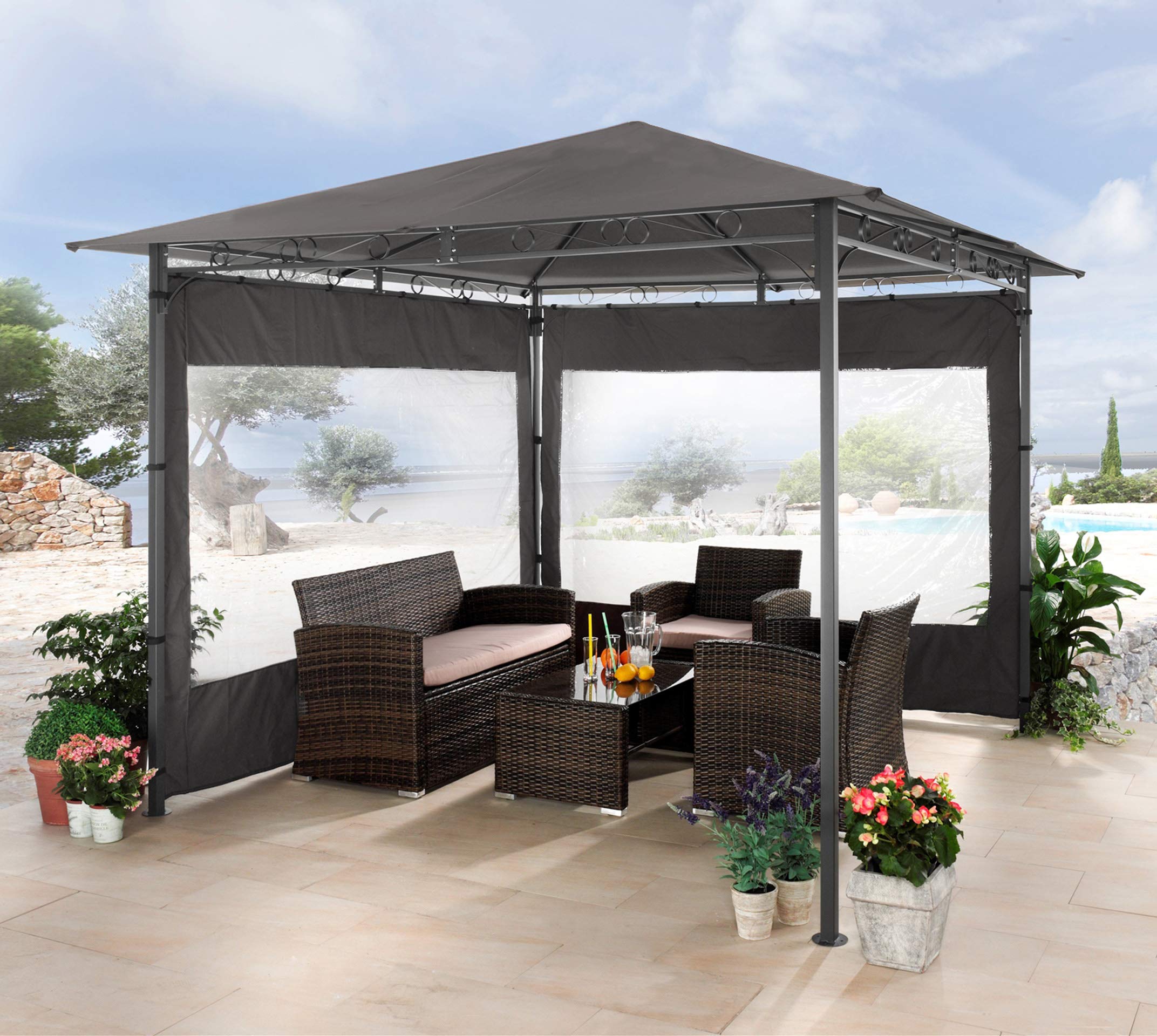 2 Seitenteile 250x190cm zu Gartenpavillon Antik Pavillon Partyzelt 3x3m Seitenwand Grau