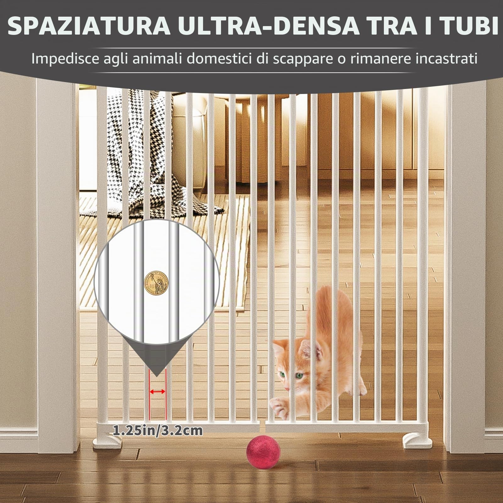 Cancello per animali domestici extra alto, 180 cm, con ante e serrature, adatto per porte da 190 a 250 cm di altezza, estensibile, regolabile, senza foro, per porte e camere da letto (larghezza 65