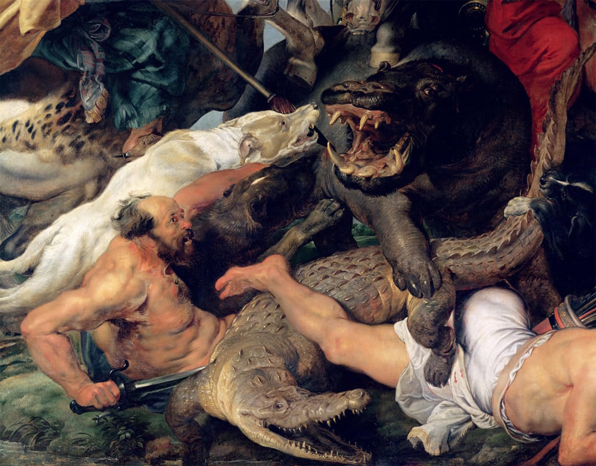 Affiche Chasse hippopotames crocodiles Rubens poster tableaux animaux muraux