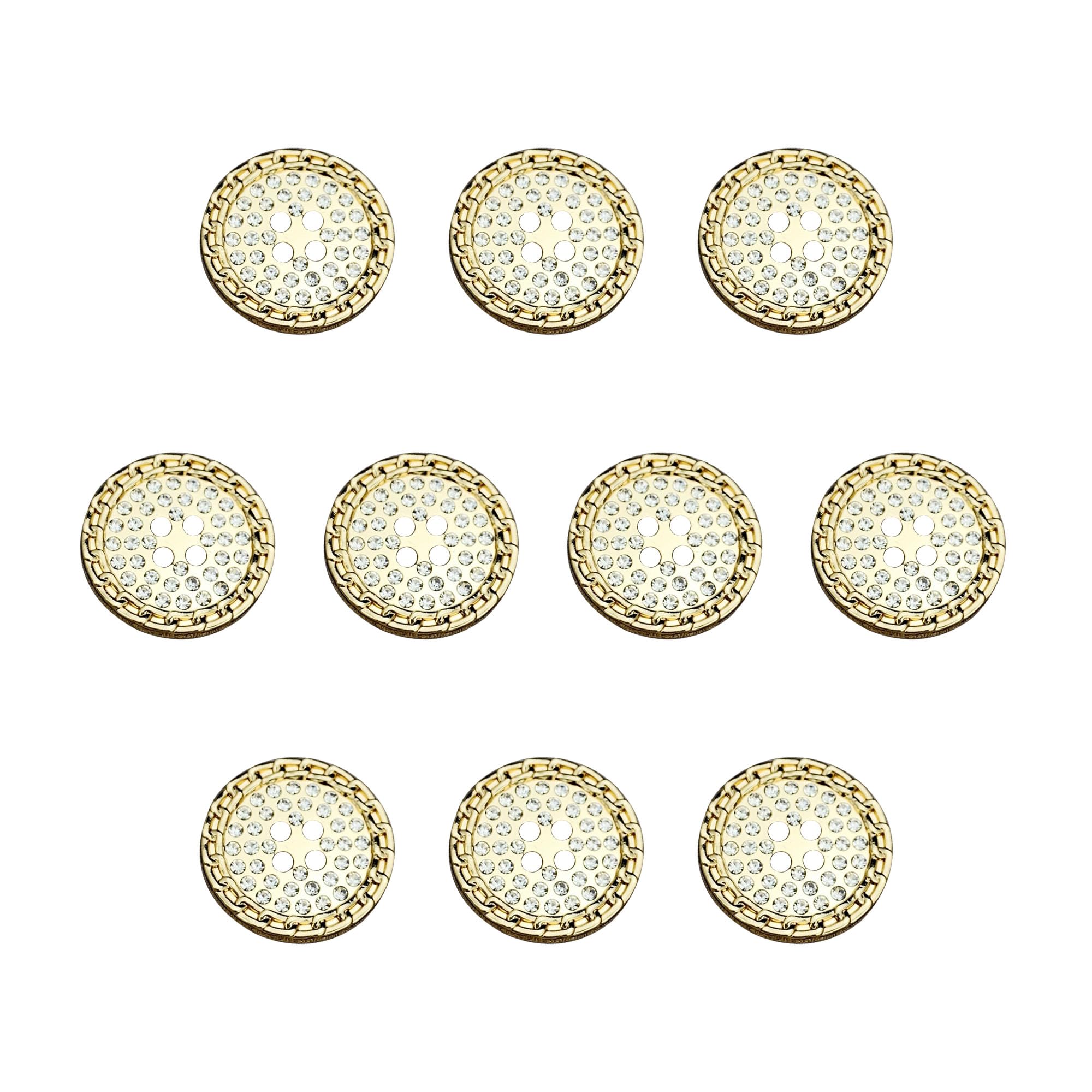 ftiemlovde 10 Crystal Coat Buttons Gold Metal 4 Hole Sewing (C10G 18mm)