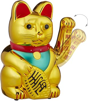 Relaxdays gold waving cat XL Maneki Neko battery-operated waving paw lucky charm for wealth success 30 cm