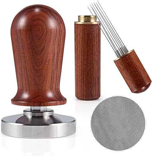 Juego de manipuladores y agitadores de café expreso de 2.283 in Manija de madera con resorte calibrado con base de acero inoxidable de alta calidad