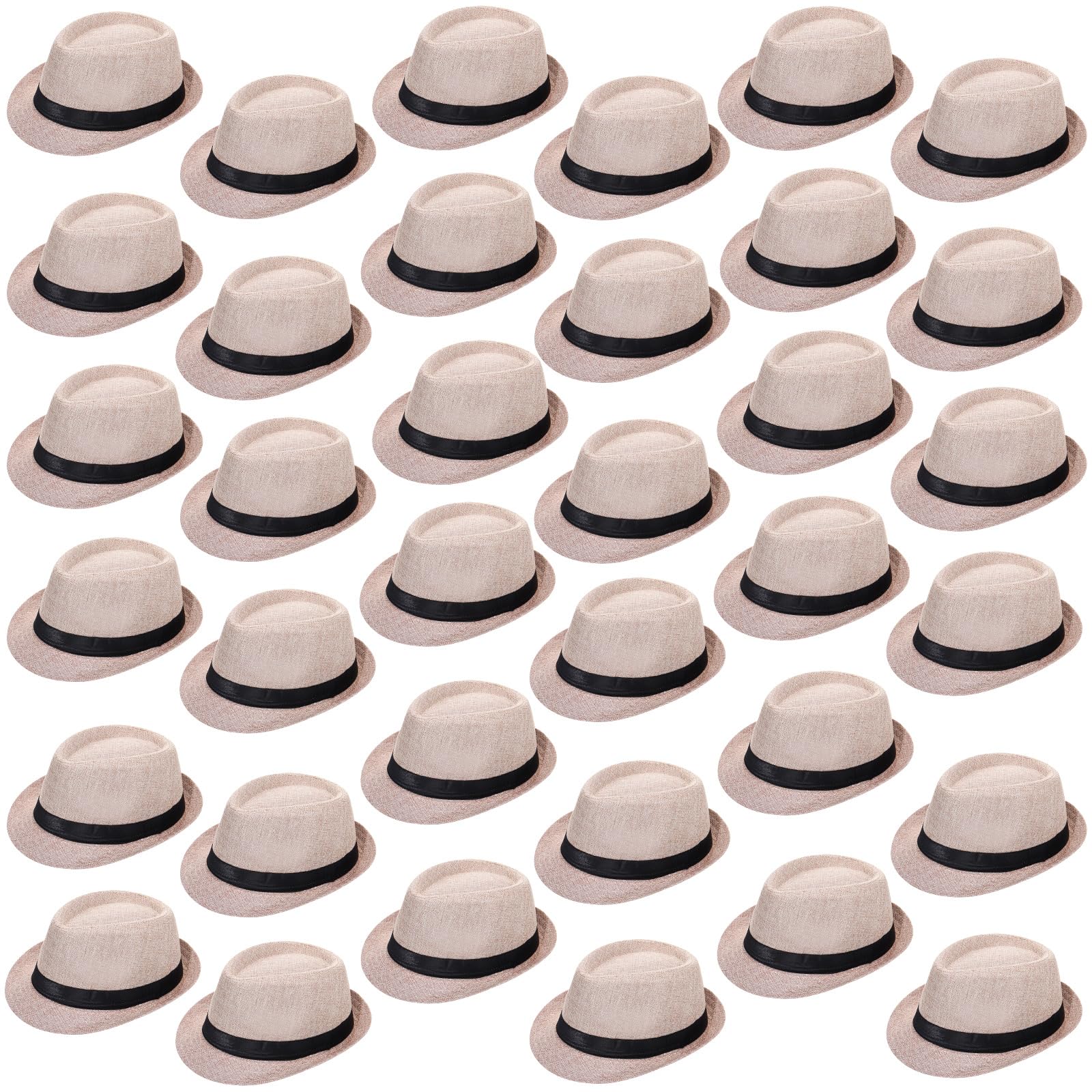 Suhine 36 Pcs Halloween Men Fedora Hat Bulk 20s Straw Short Brim Sun Panama Women Party Costume, Circumference 60 cm (Creamy White)